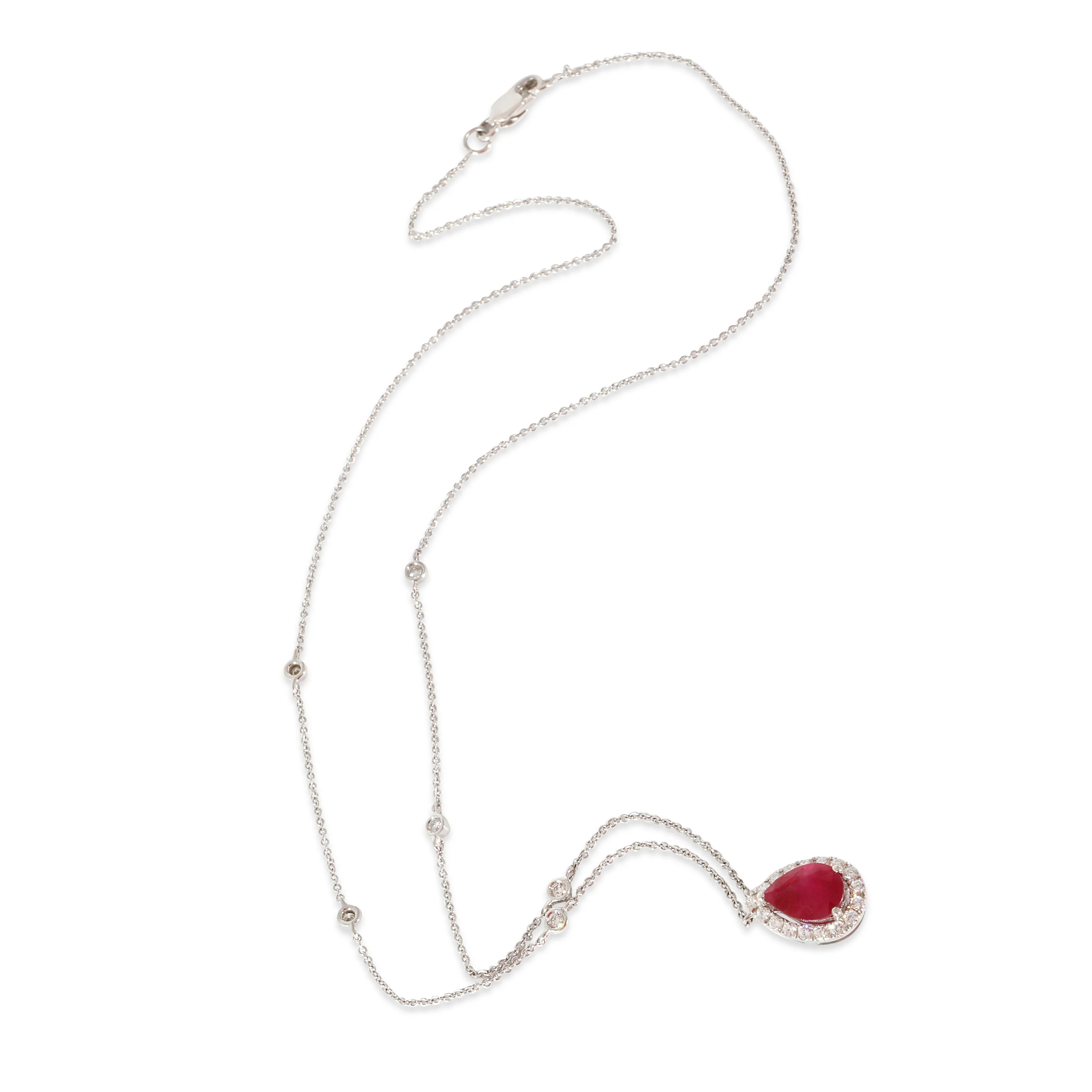 18K White Gold Ruby Halo Pendant With Diamond Chain, .30 Ctw. - Image 3