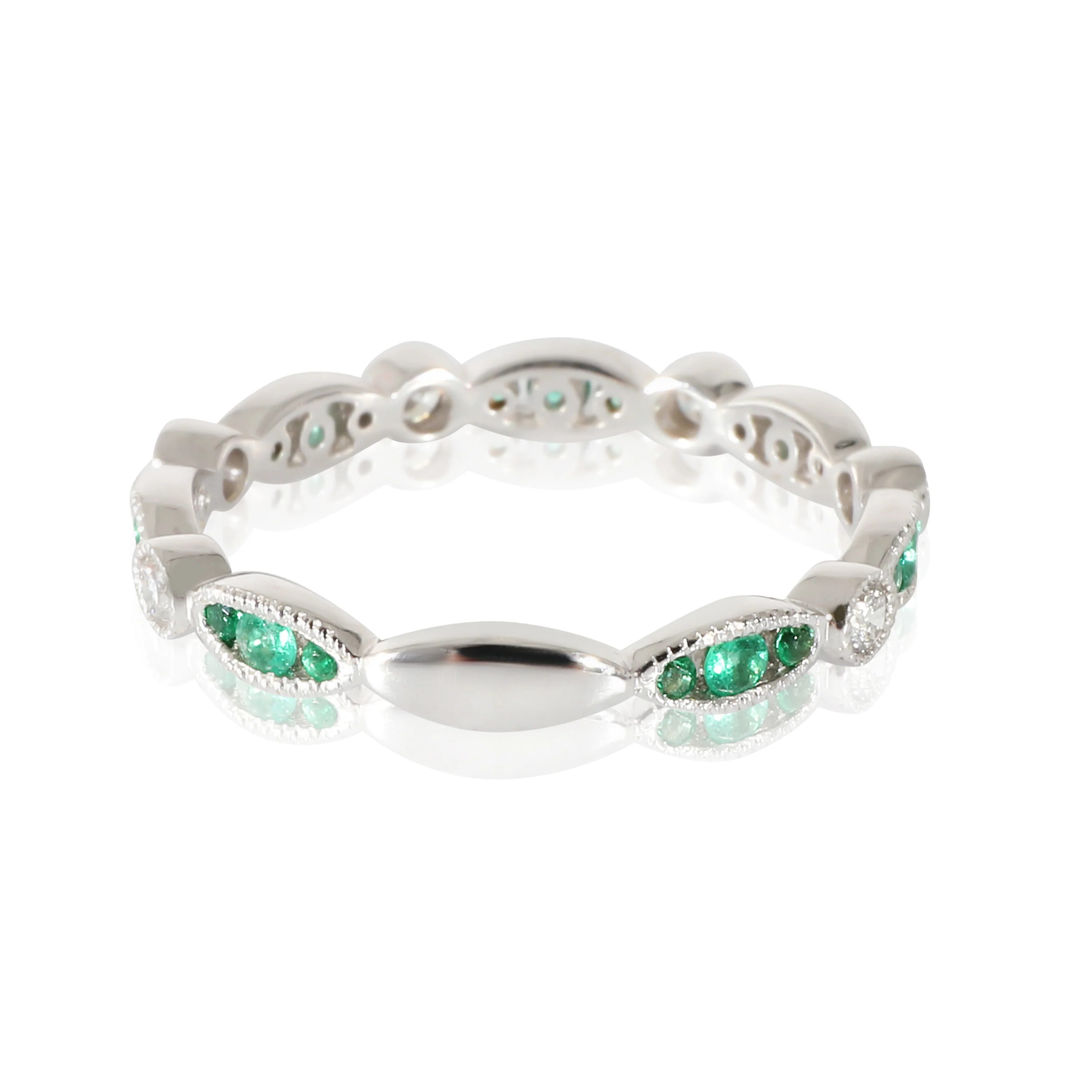 18K White Gold Diamond & Emerald Band, .19 Ctw. - Image 3
