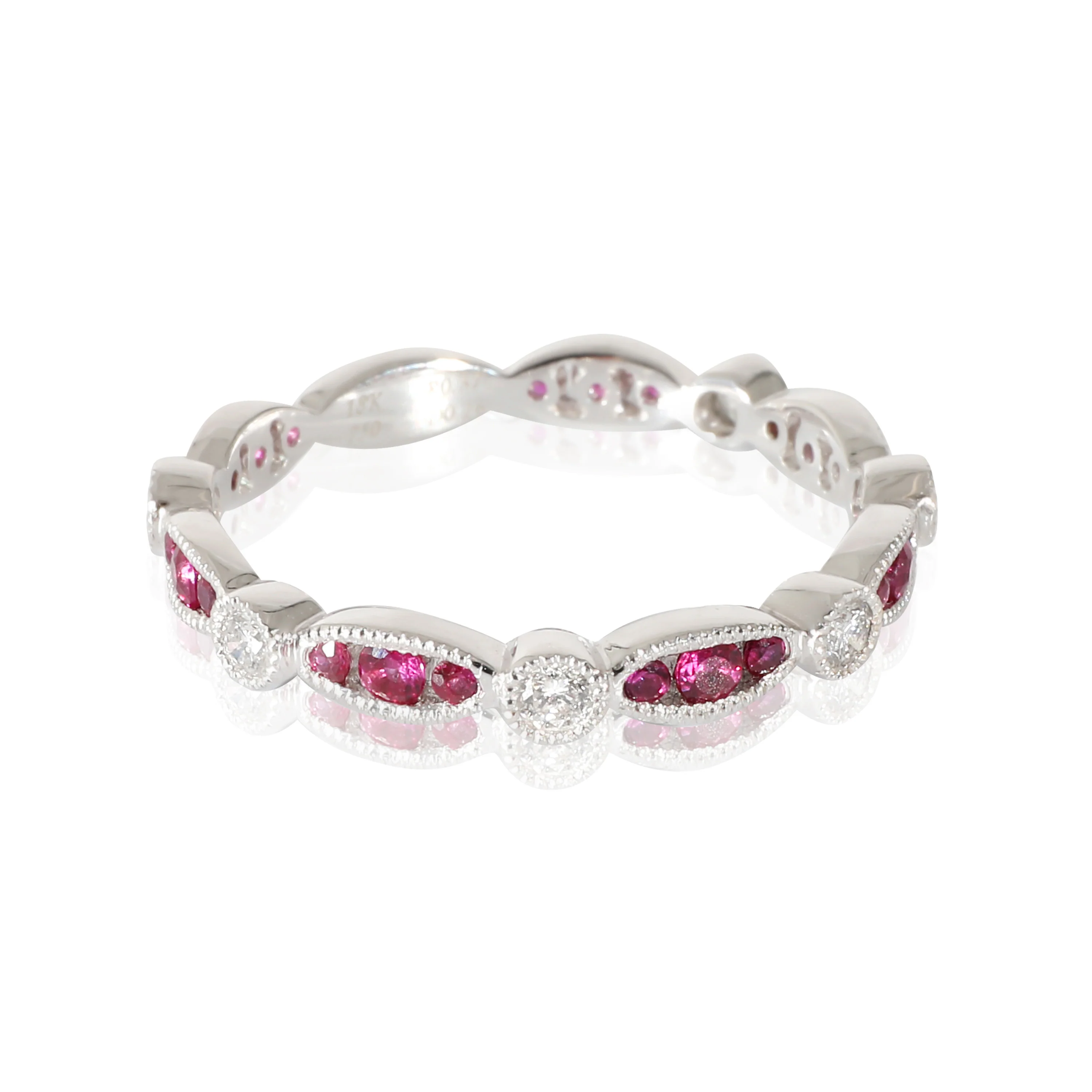 Ruby and Diamond Band Ring in 18K White Gold - Image 2