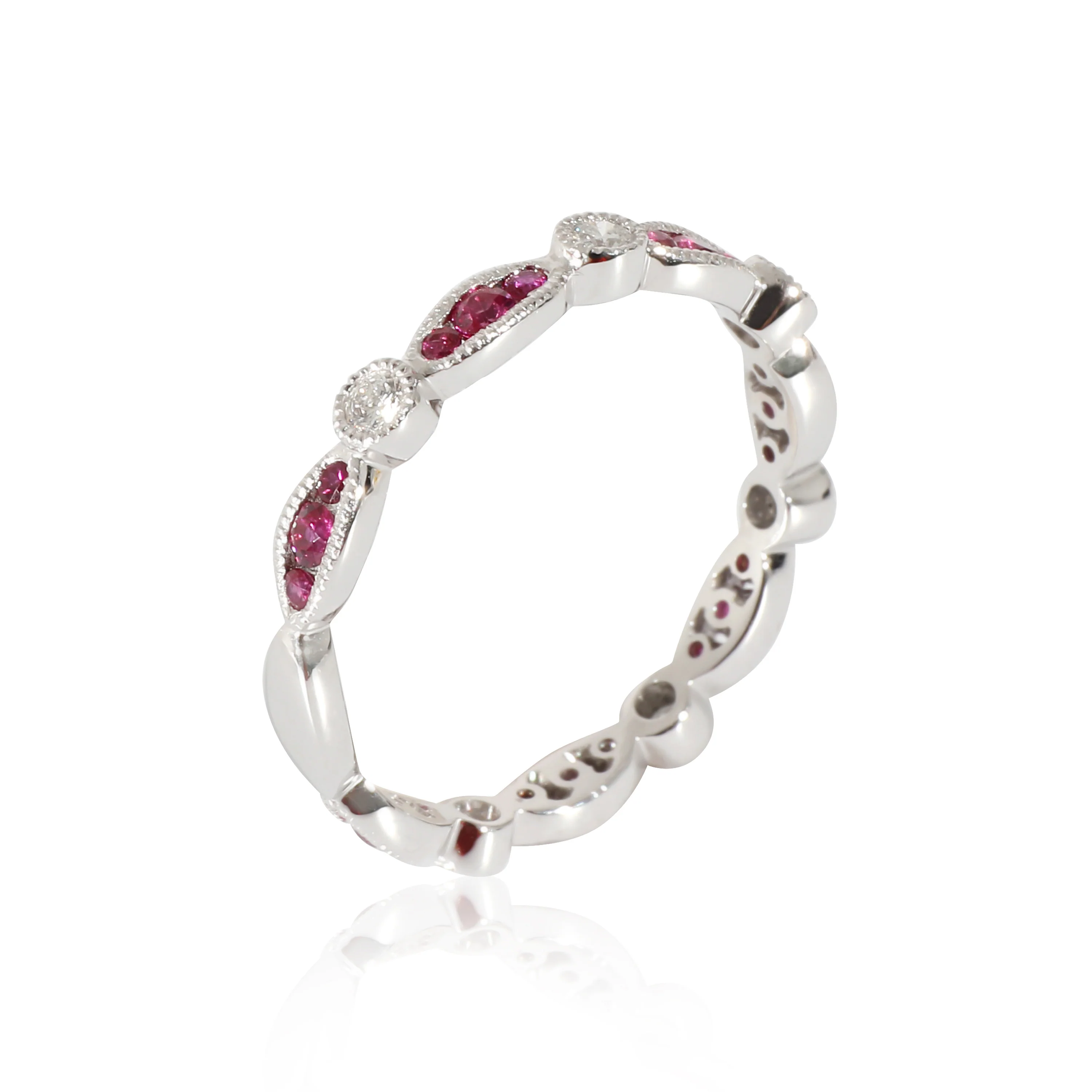 Ruby and Diamond Band Ring in 18K White Gold - Image 3
