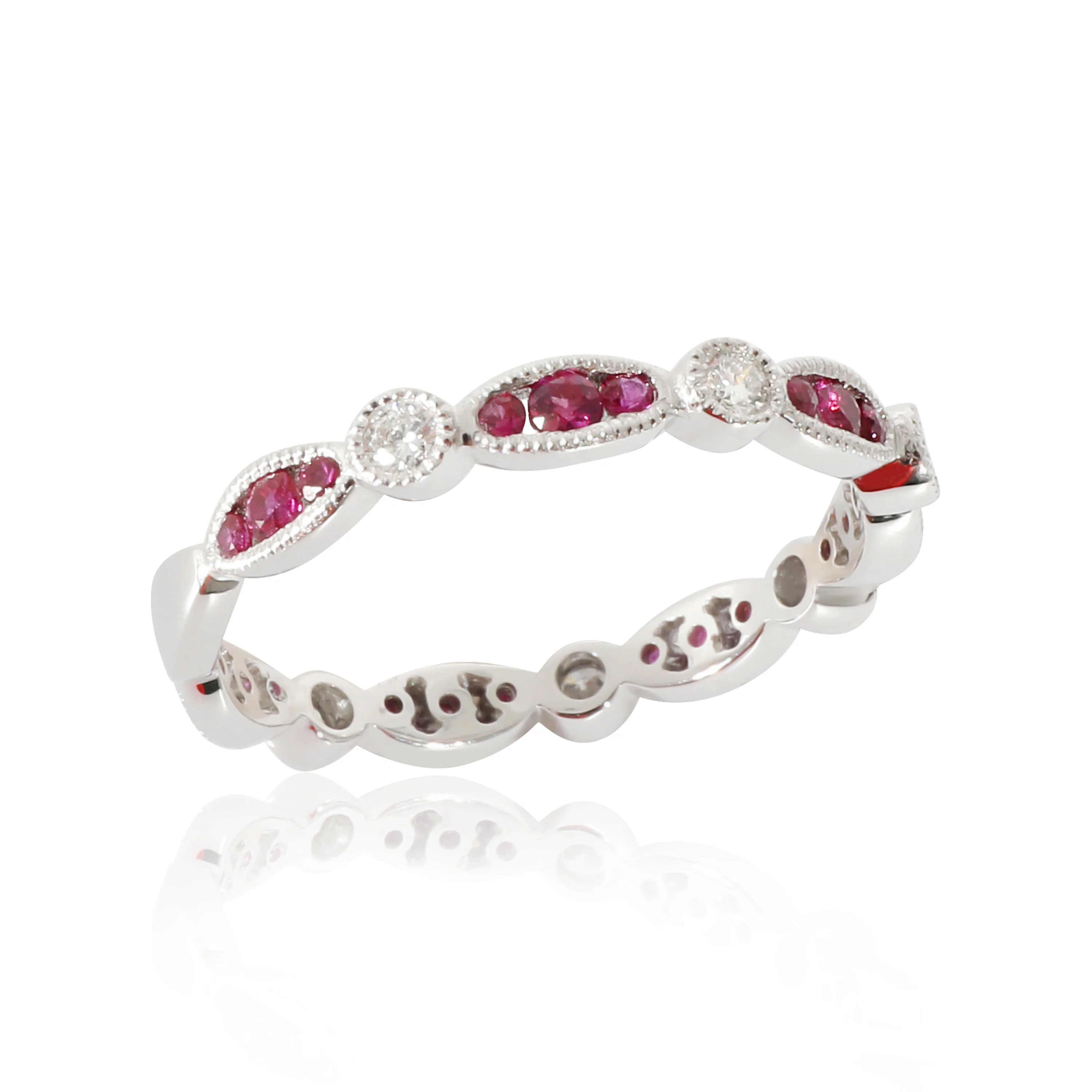 Ruby and Diamond Band Ring in 18K White Gold - Image 4