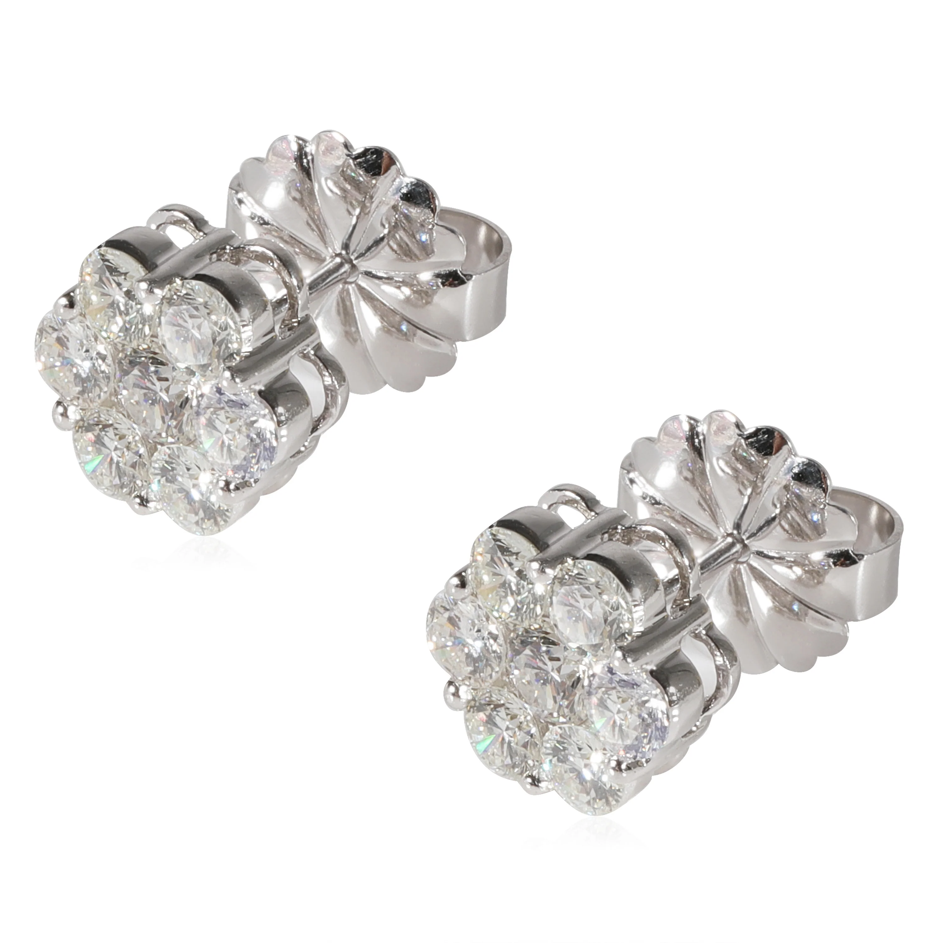Diamond Cluster Earrings in 14K White Gold 1.37 CTW - Image 2