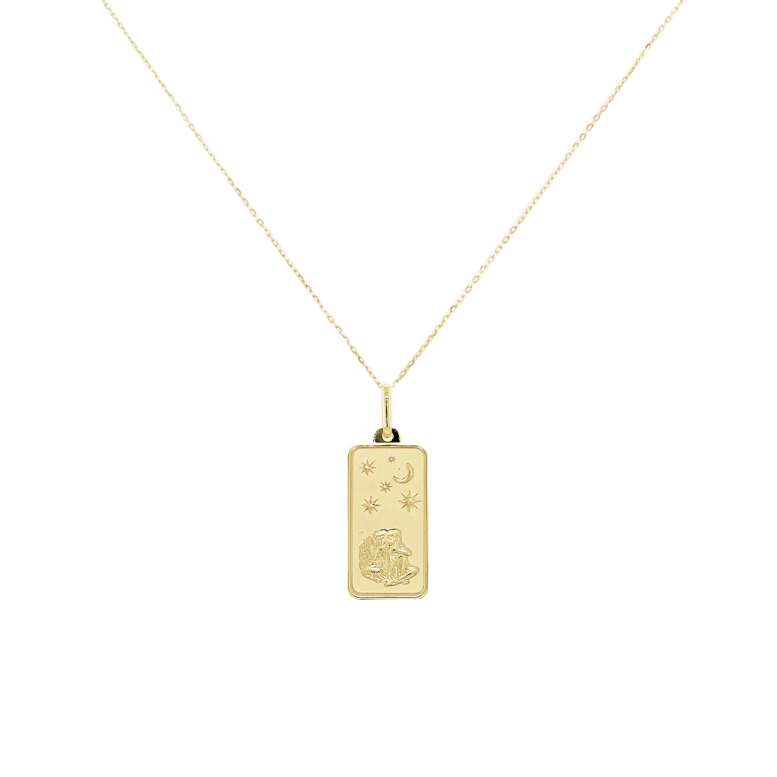 Gemini Zodiac Dog Tag Necklace in 14K Yellow Gold