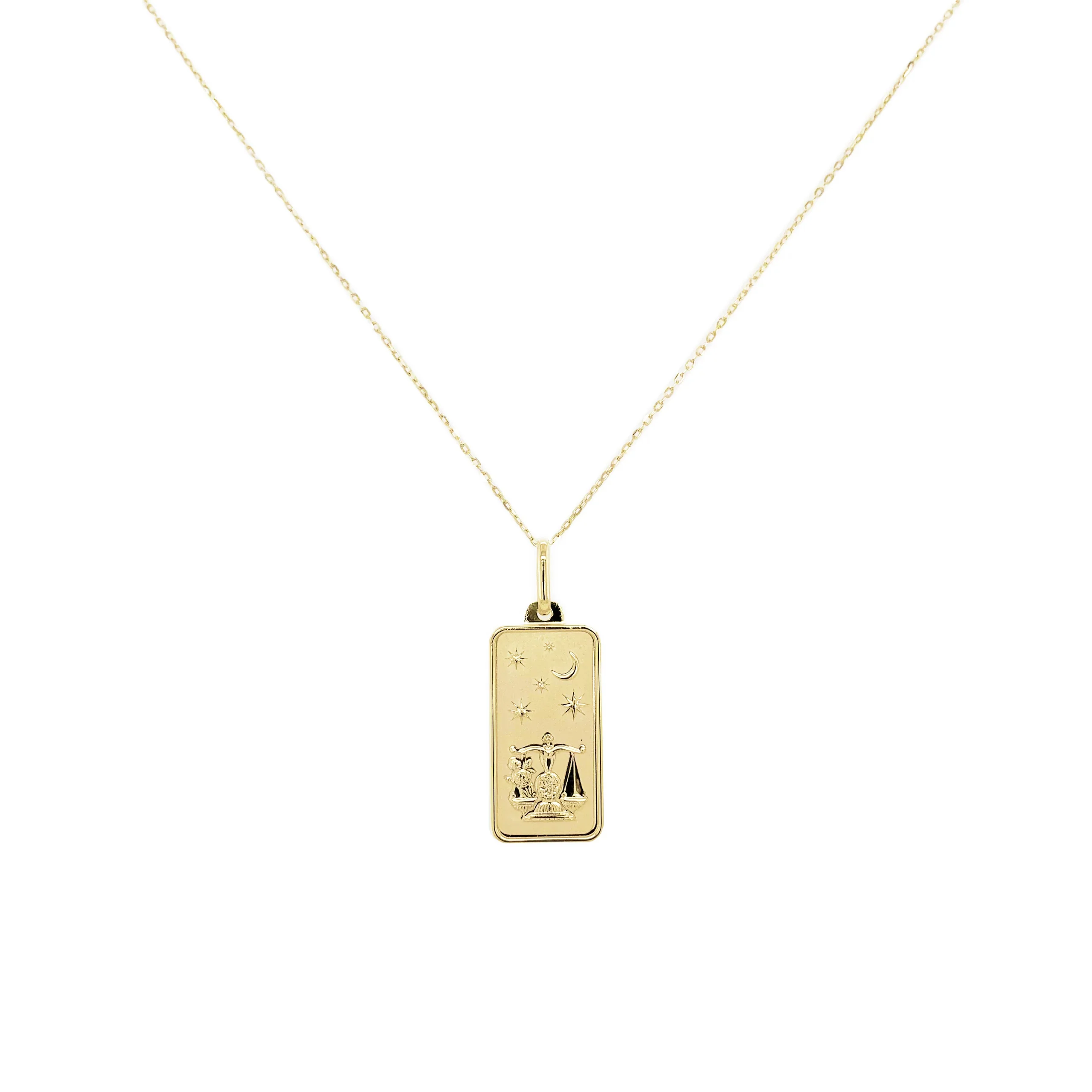Libra Zodiac Dog Tag Necklace in 14K Yellow Gold