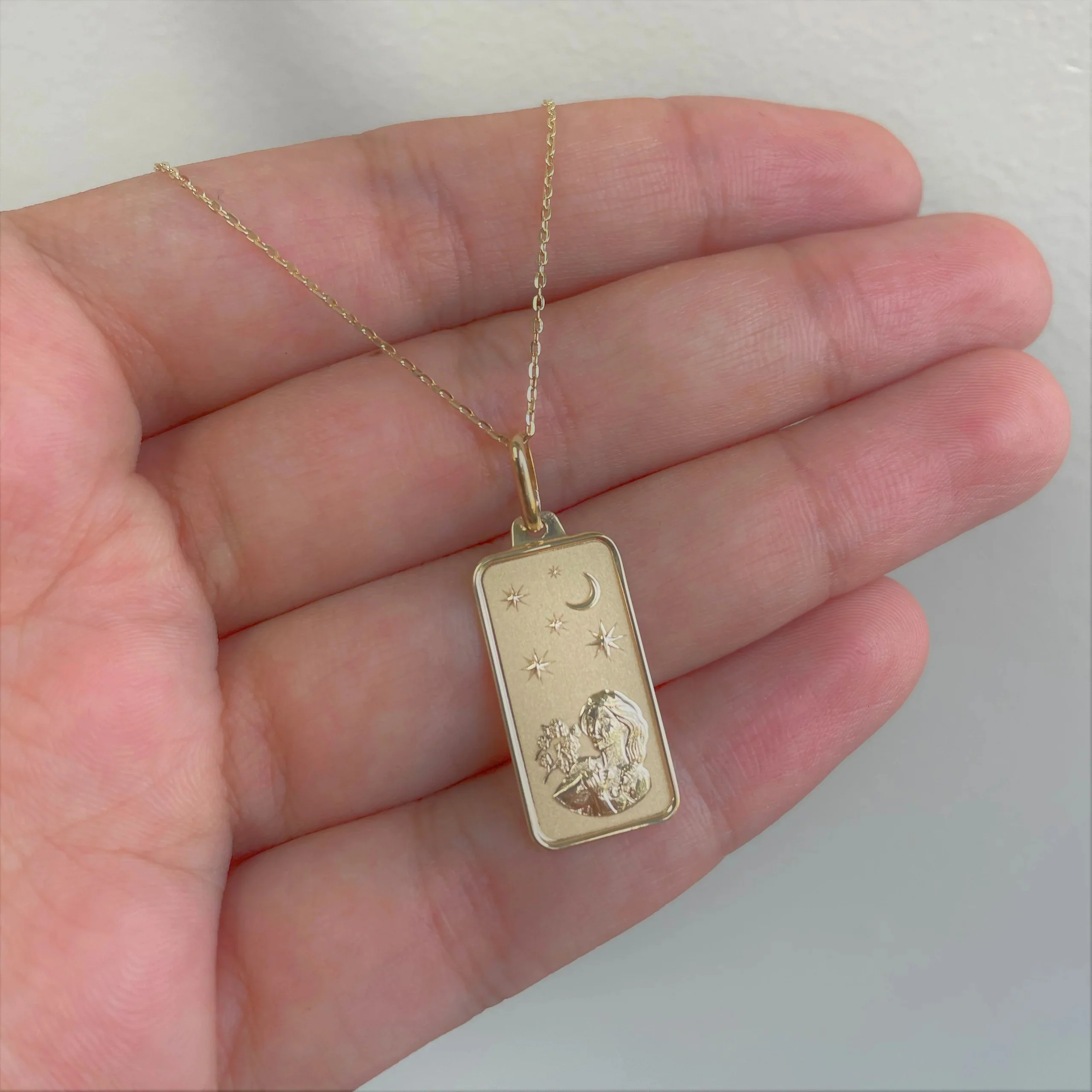 Sagittarius Zodiac Dog Tag Necklace in 14K Yellow Gold - Image 2