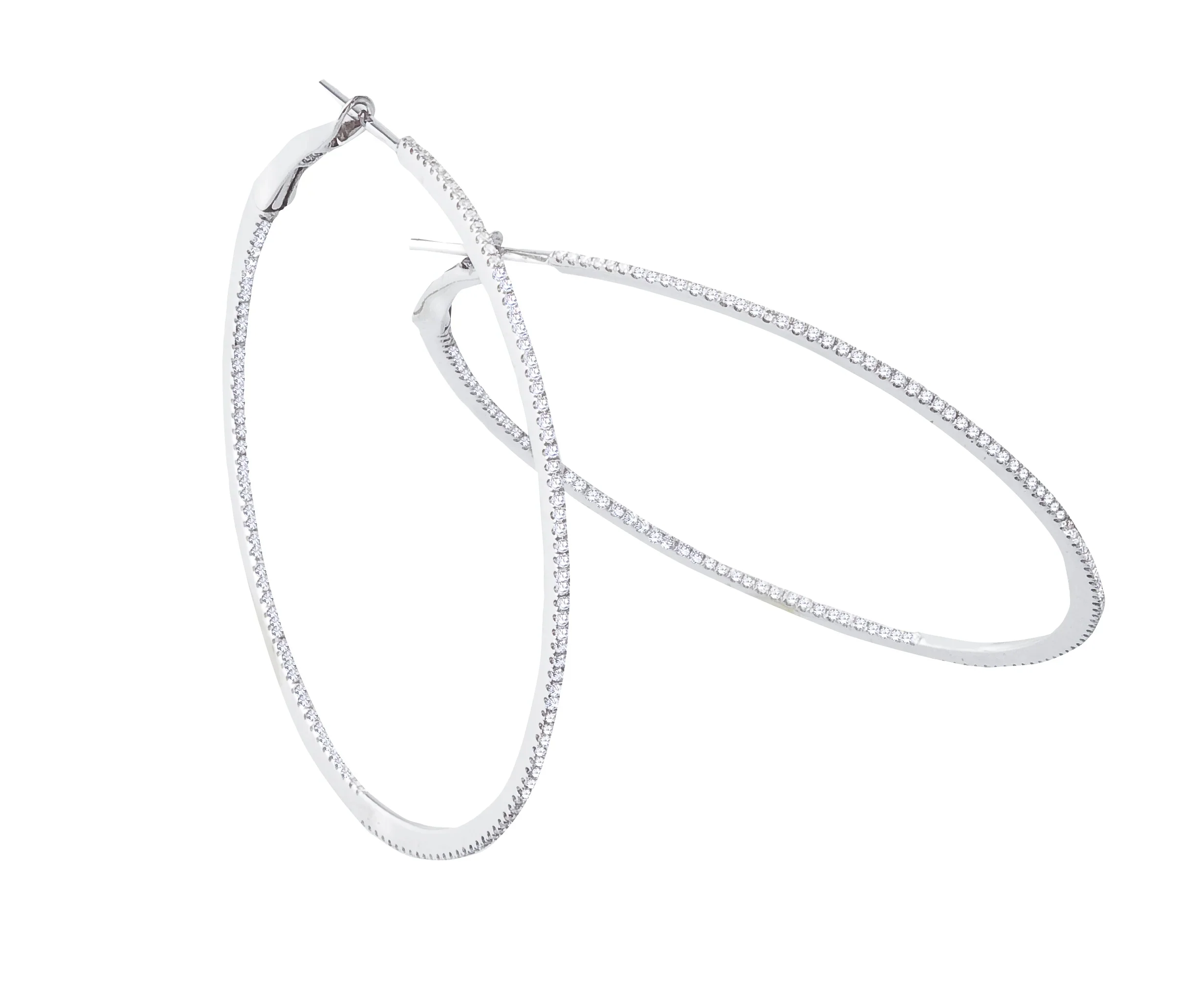 Diamond Skinny Hoop Earrings in 14K White Gold (0.68 CTW) - Image 2