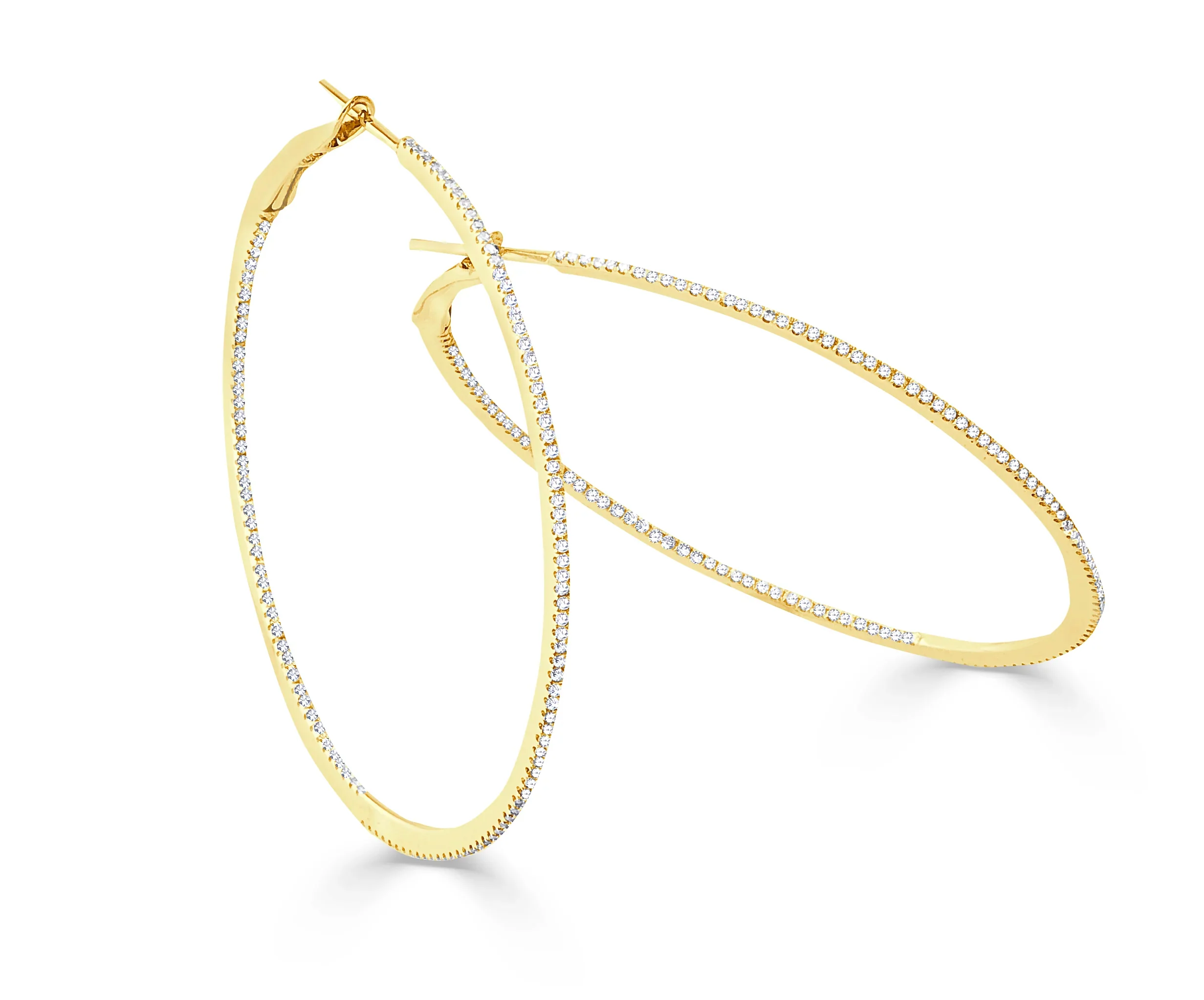 Diamond Skinny Hoop Earrings in 14K Yellow Gold (0.68 CTW) - Image 2