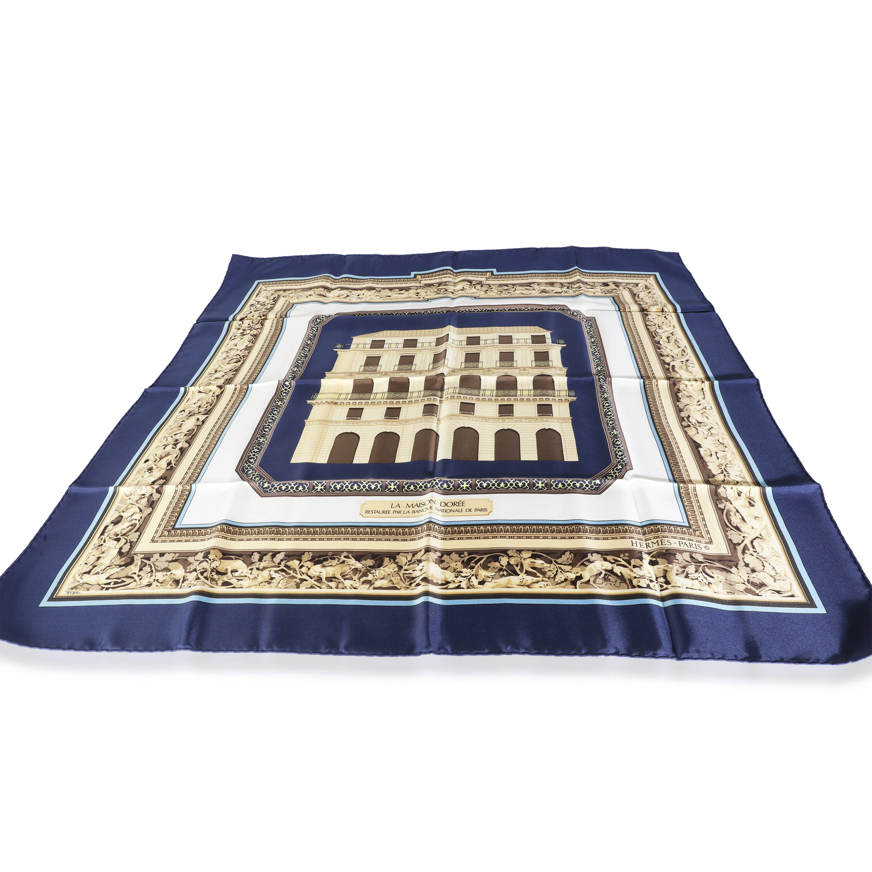 Navy Multicolor Silk La Maison Doree Scarf 90 - Image 2