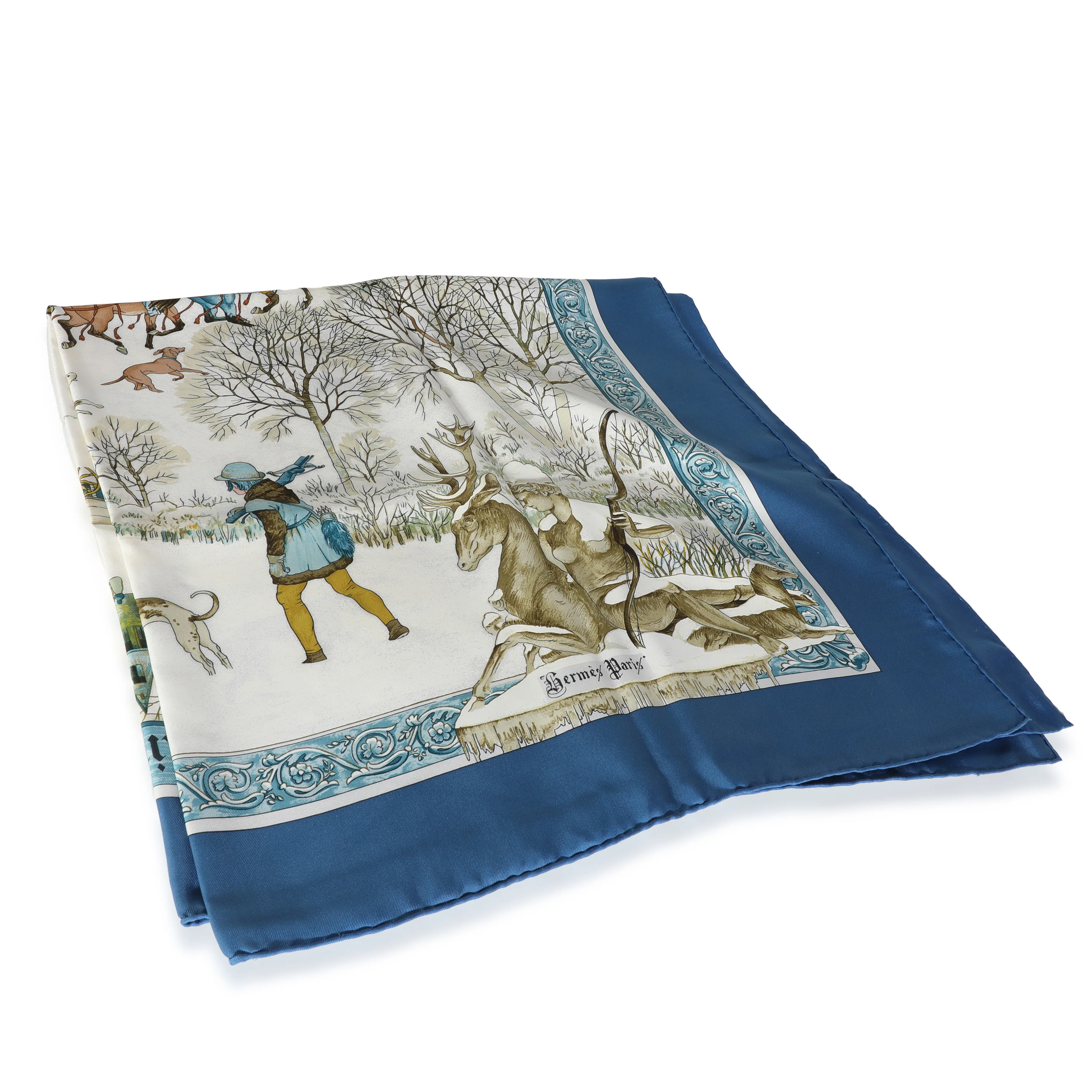 Navy Multicolor Silk LHiver Scarf 90 - Image 3