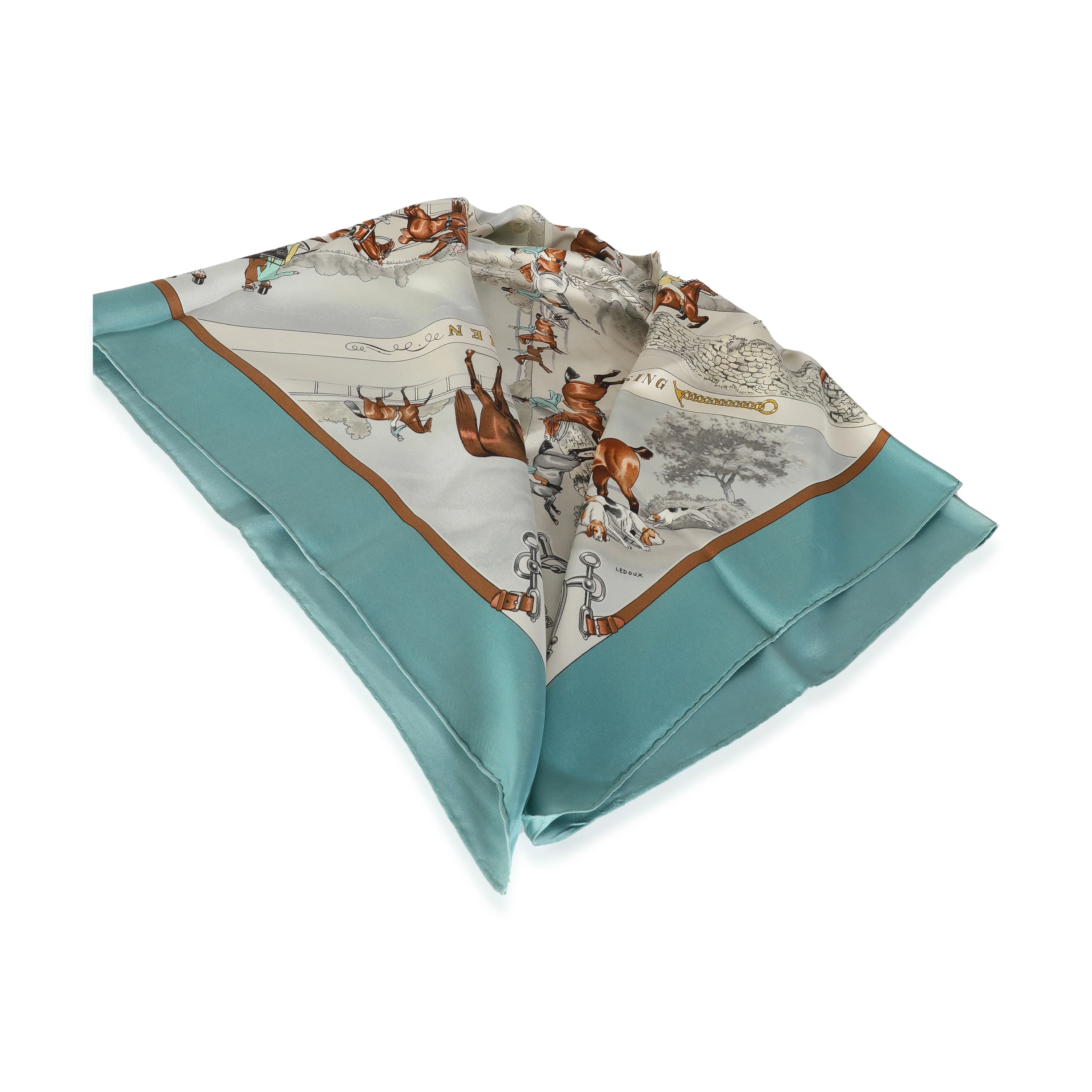 Blue Cream Silk Les Courses Scarf 90 - Image 4