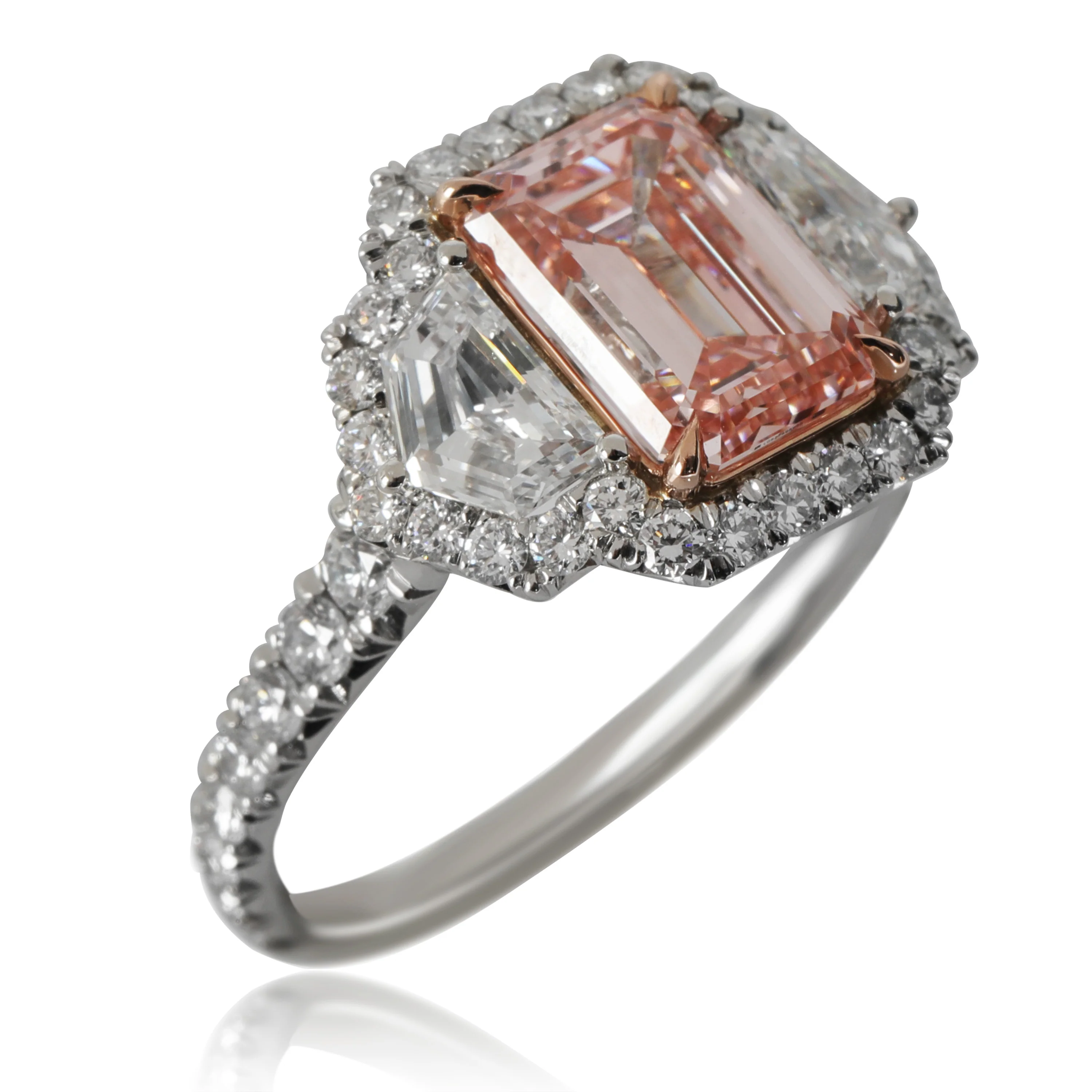 Lab-Grown Pink Emerald Cut Diamond Engagement Ring in 18K Pink Gold/Platinum - Image 3