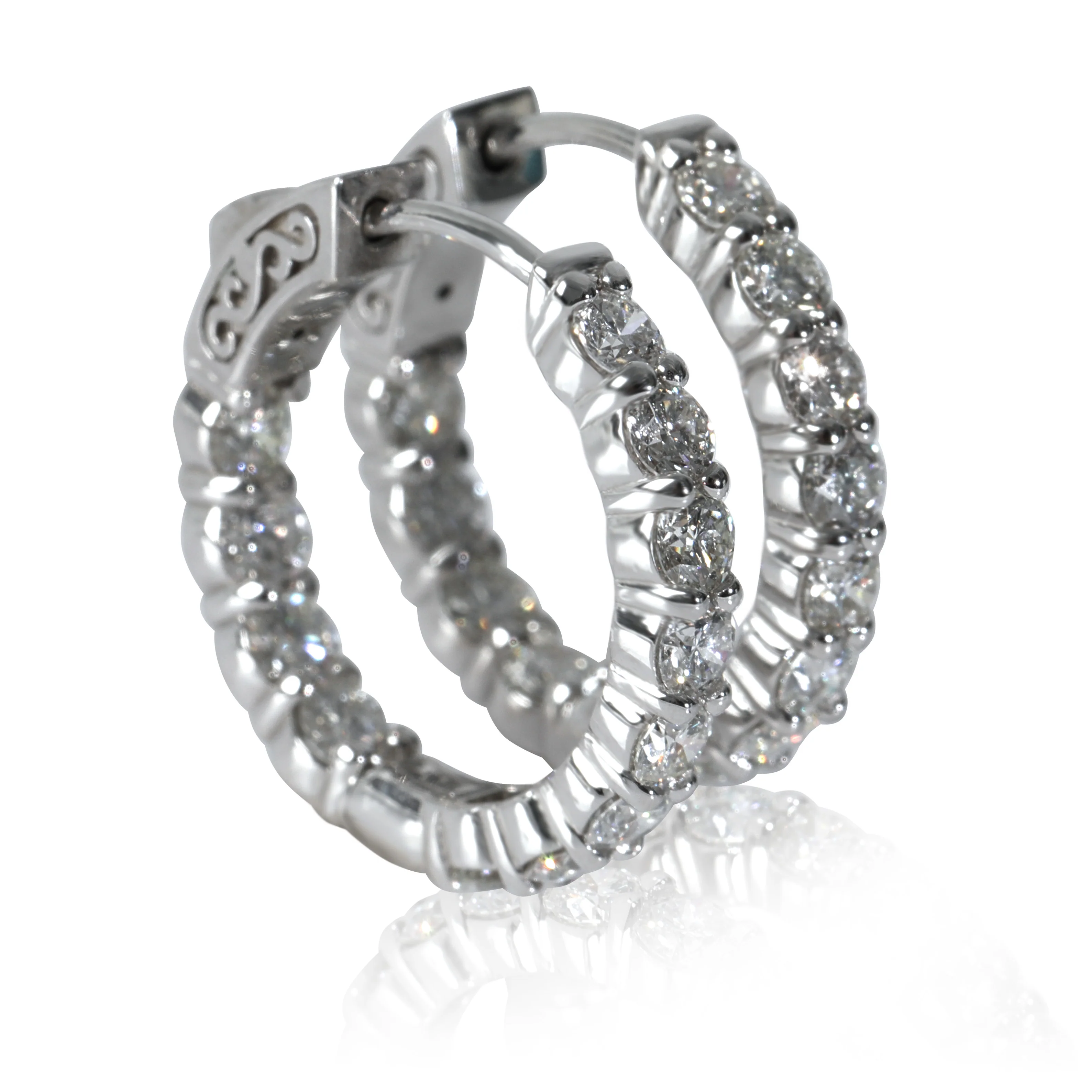 Diamond In Out Hoop Earrings in 14K White Gold (2 CTW) - Image 2