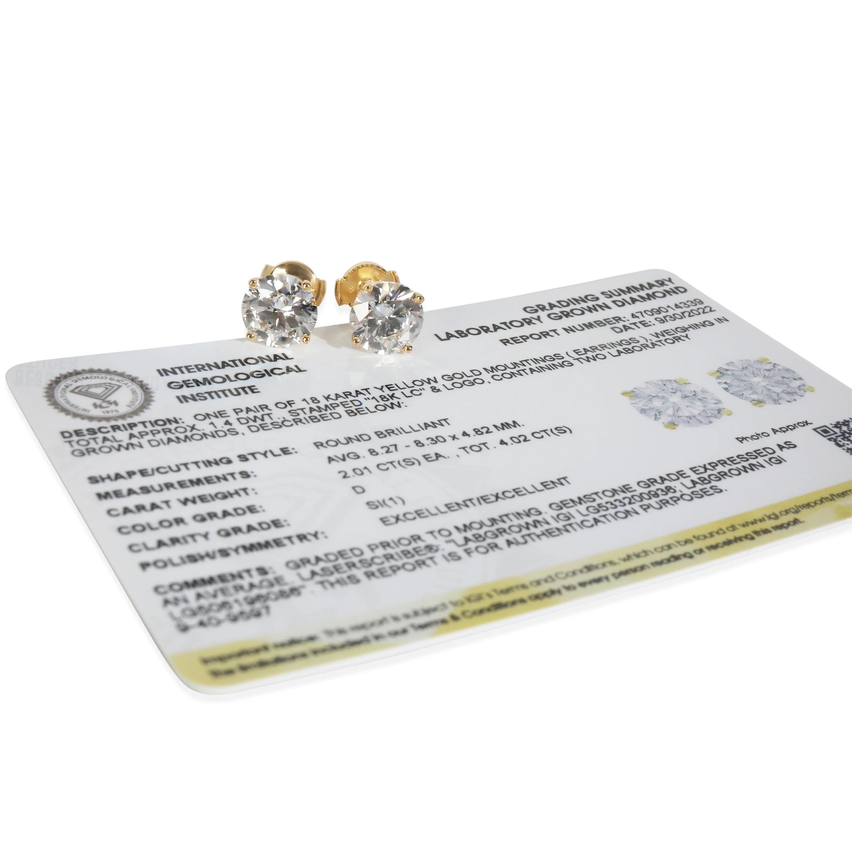 4.03 ctw Yellow Gold Lab-Grown Diamond Earrings - Image 3