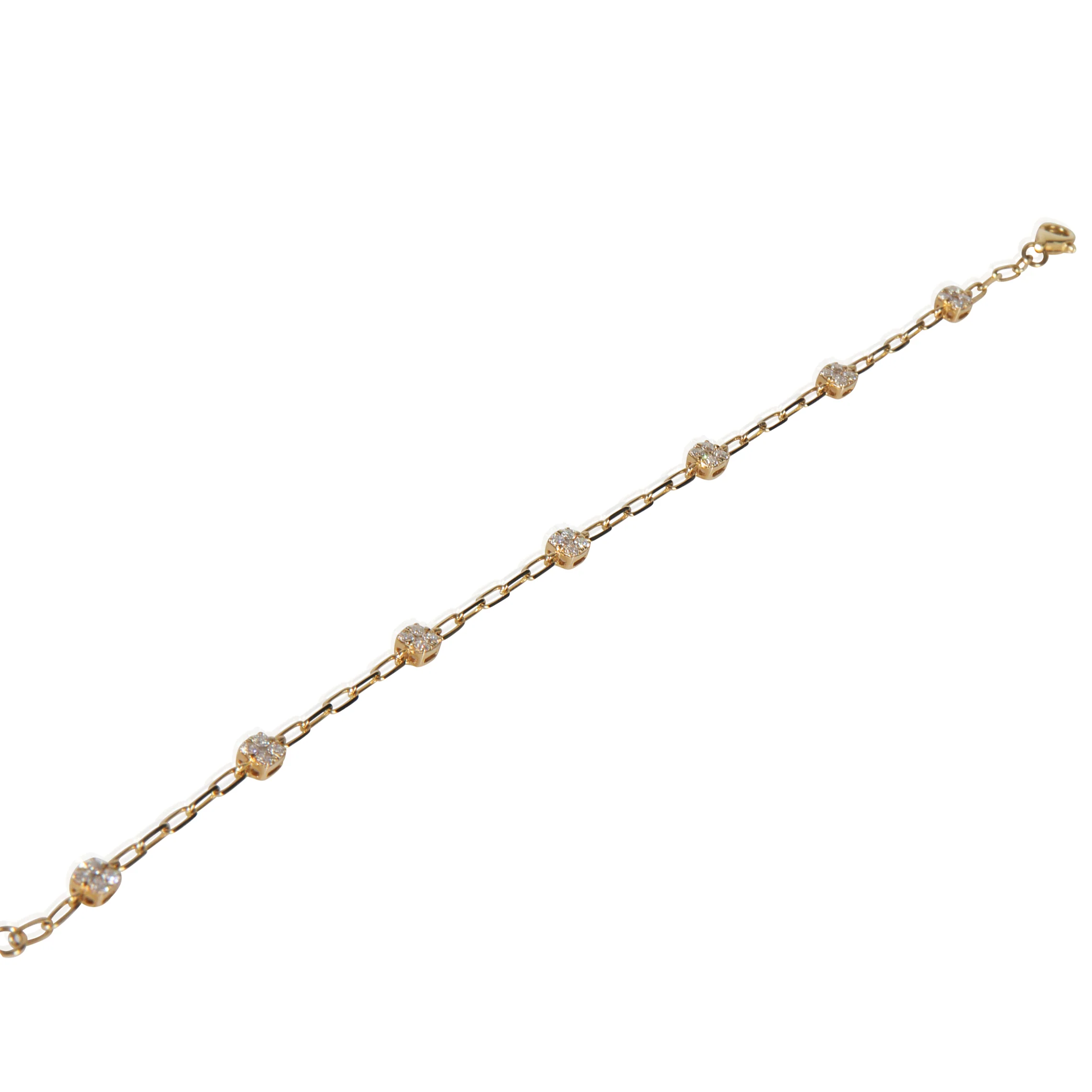 Yellow Gold Diamond Cluster Station Bracelet - Image 4
