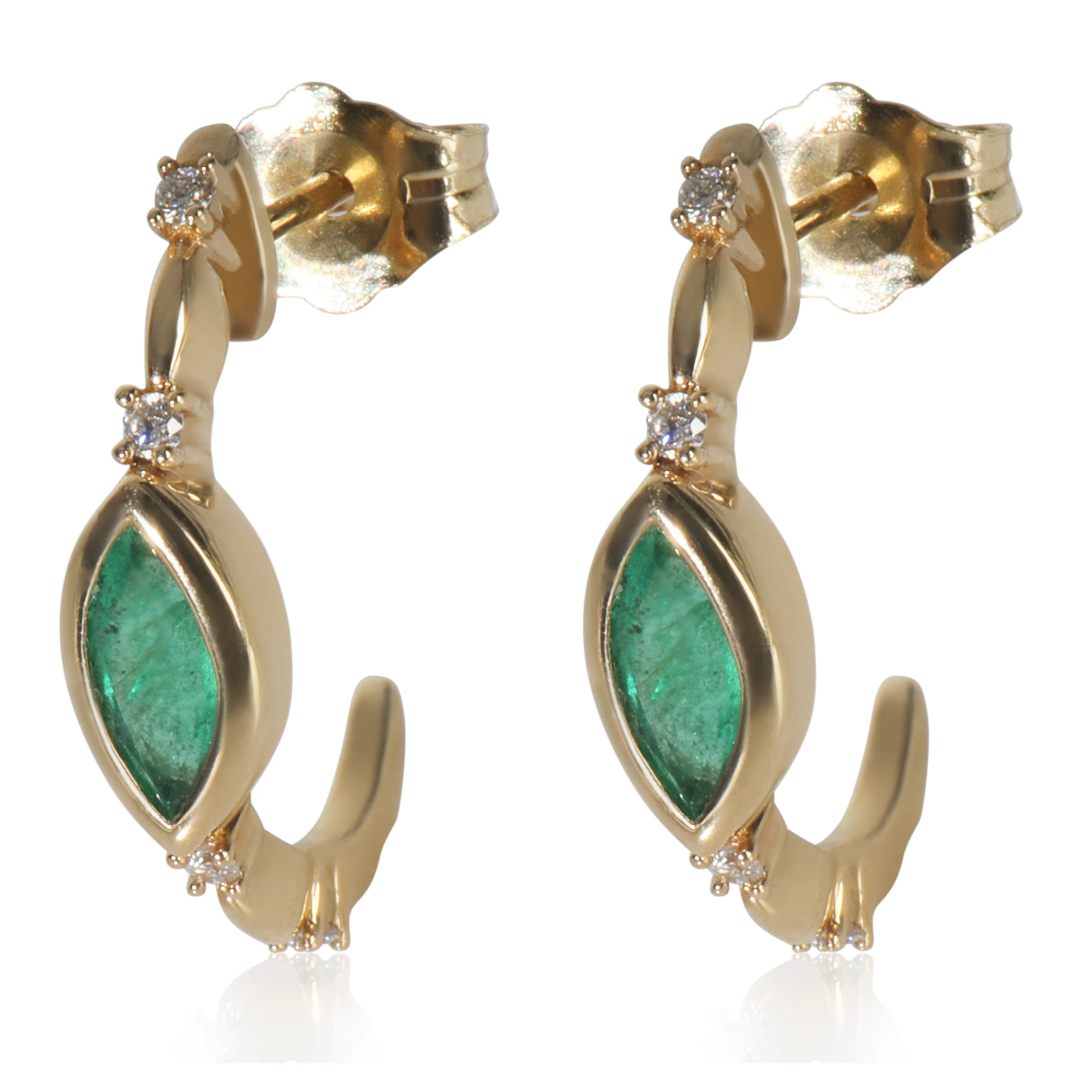 Yellow Gold Emerald and Diamond Earrings - Image 2
