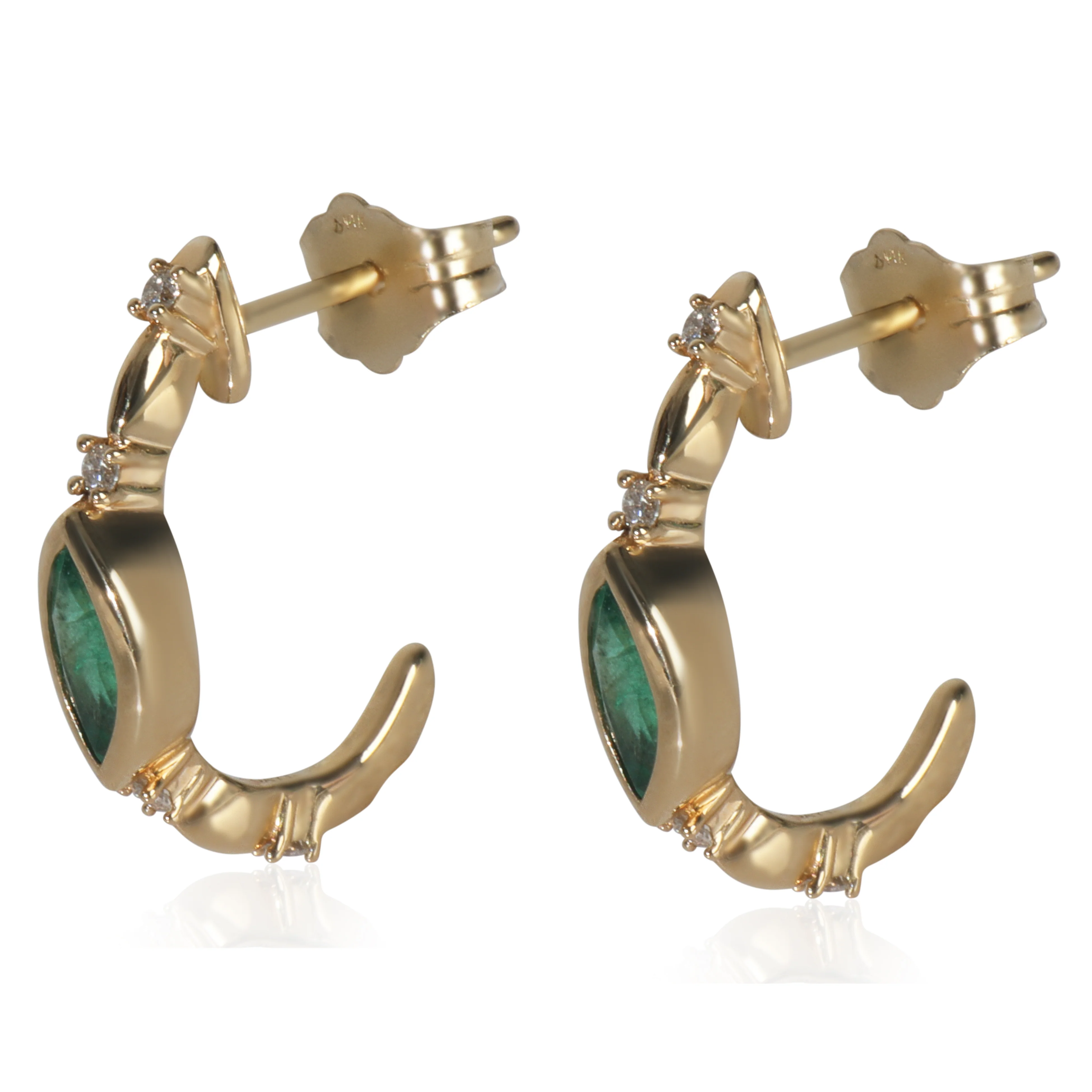 Yellow Gold Emerald and Diamond Earrings - Image 3