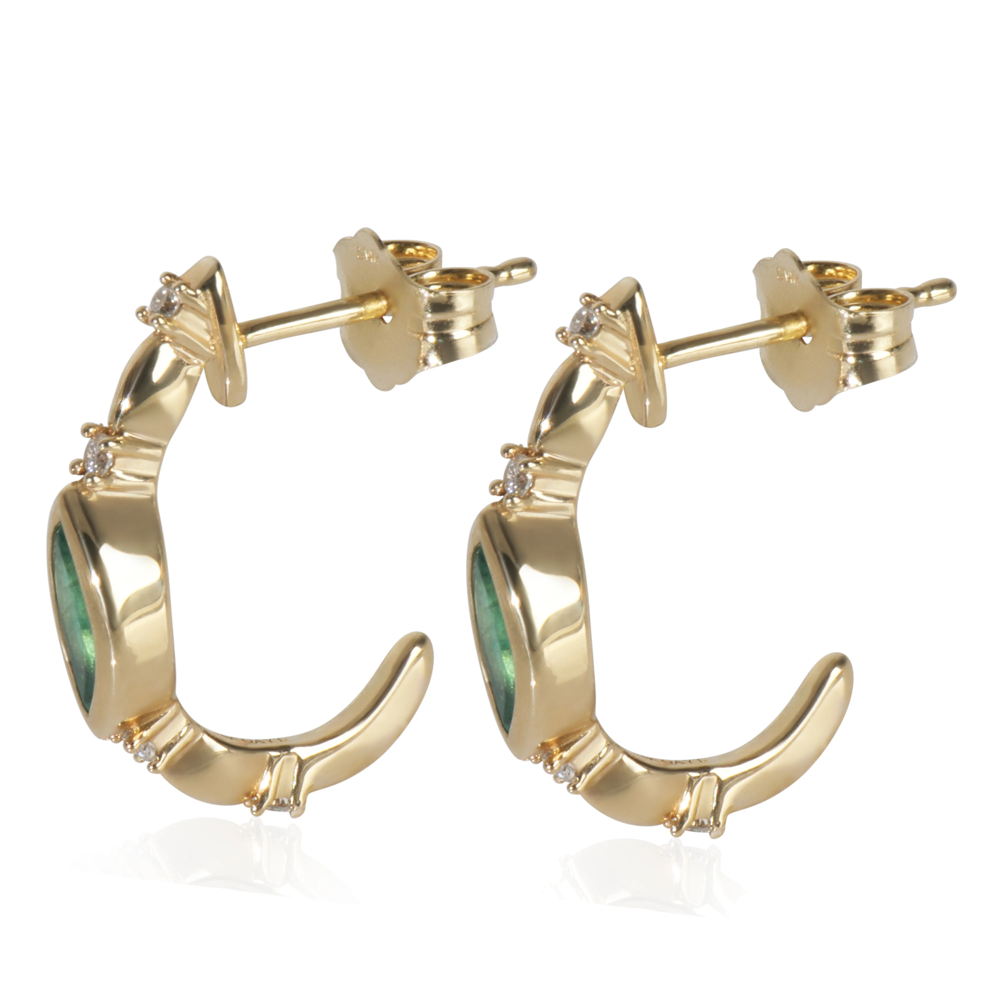 Yellow Gold Emerald and Diamond Earrings - Image 5