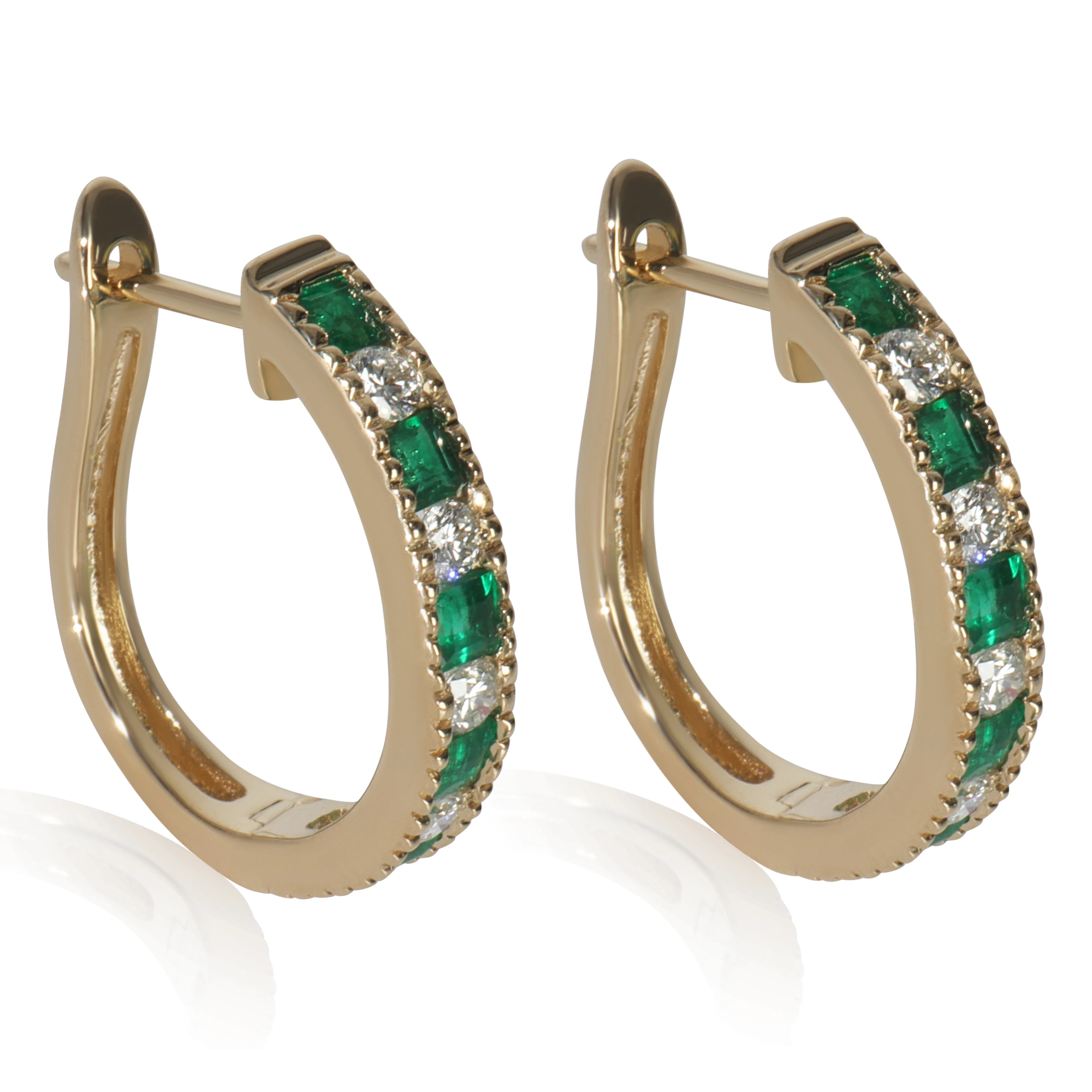 Yellow Gold Emerald and Diamond Earrings - Image 2