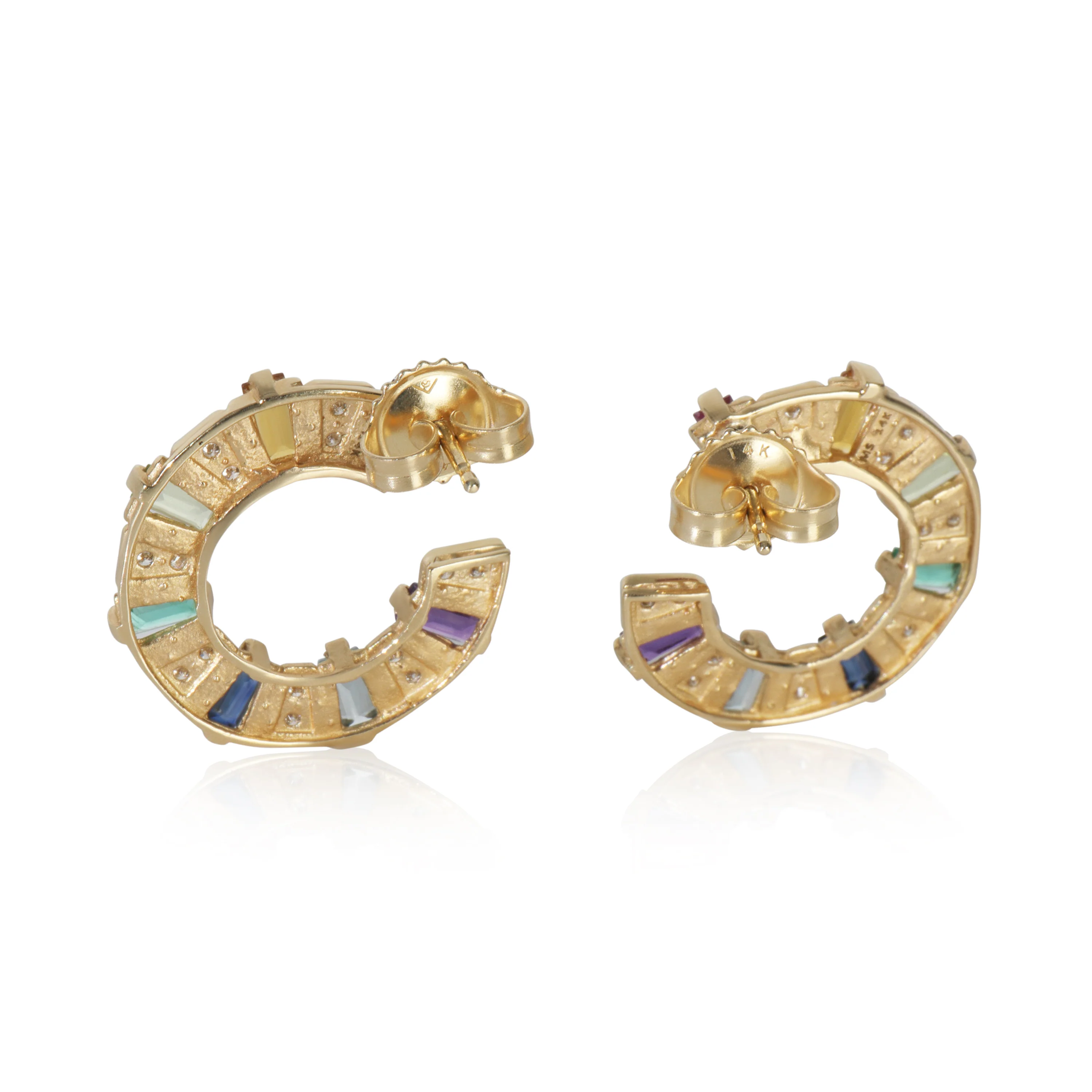 Yellow Gold Diamond & Rainbow Gemstone Earrings - Image 3