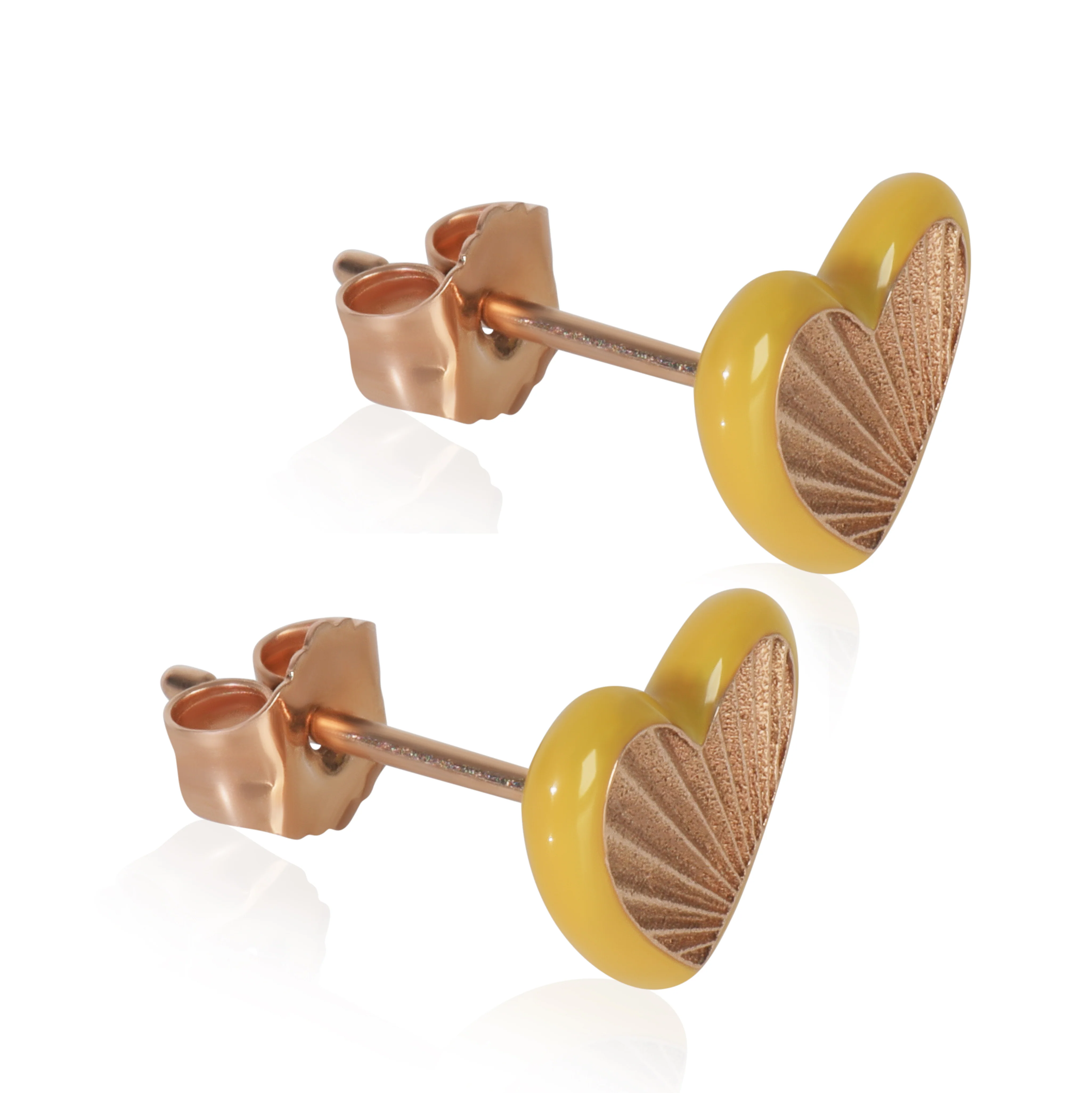 Rose Gold  Tan Enamel Heart Earrings