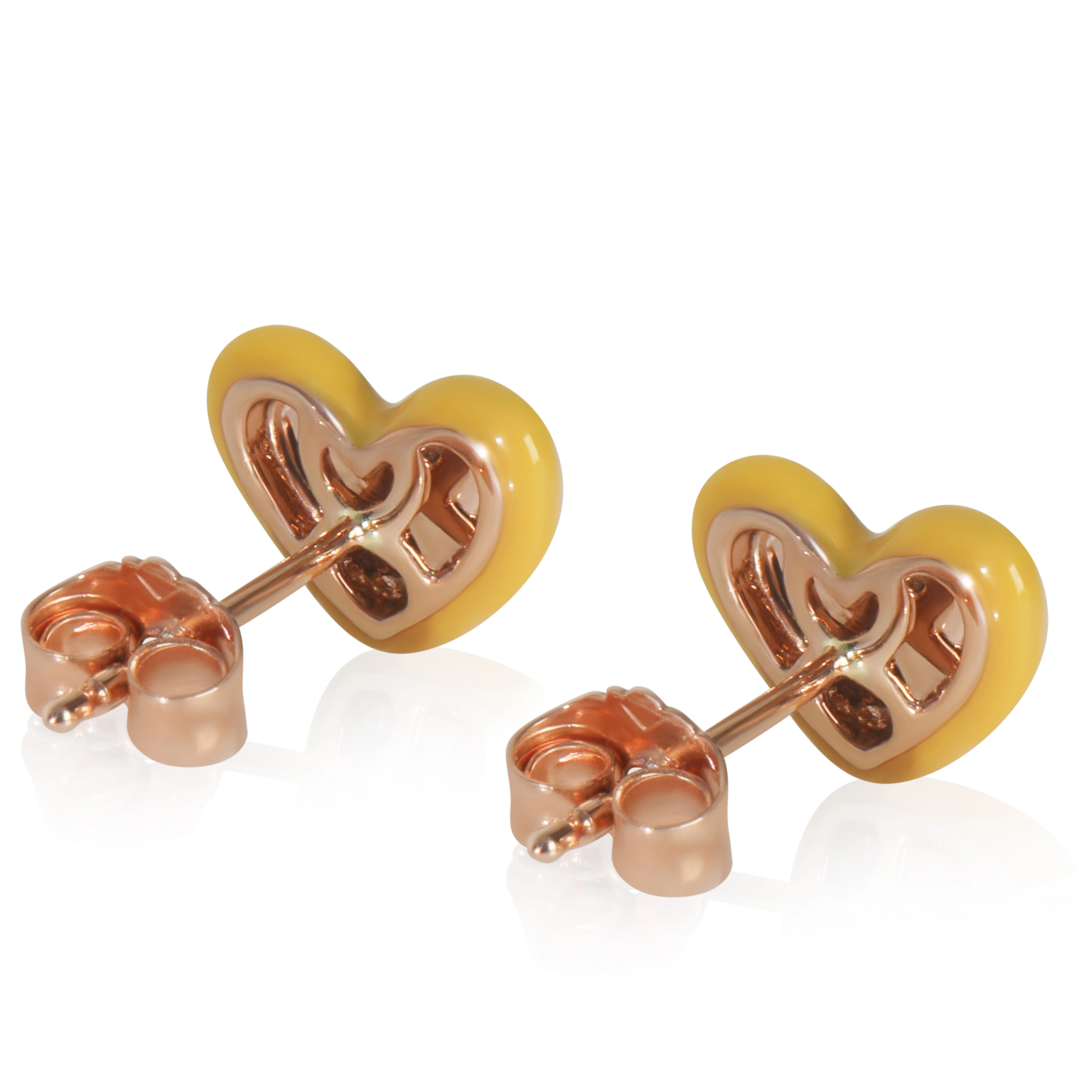 Rose Gold  Tan Enamel Heart Earrings - Image 2