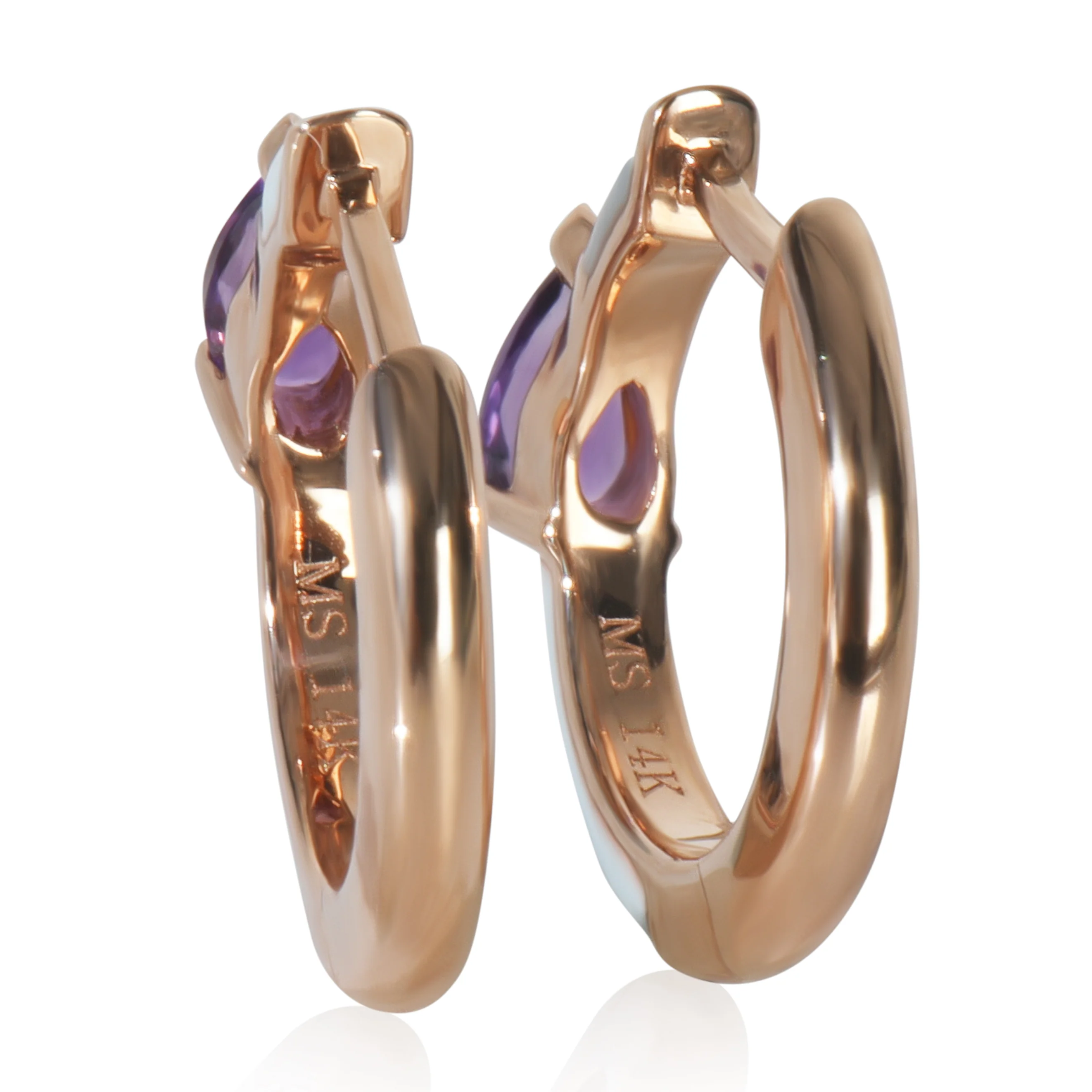 Rose Gold Amethyst Light Blue Enamel Huggie Earrings - Image 3