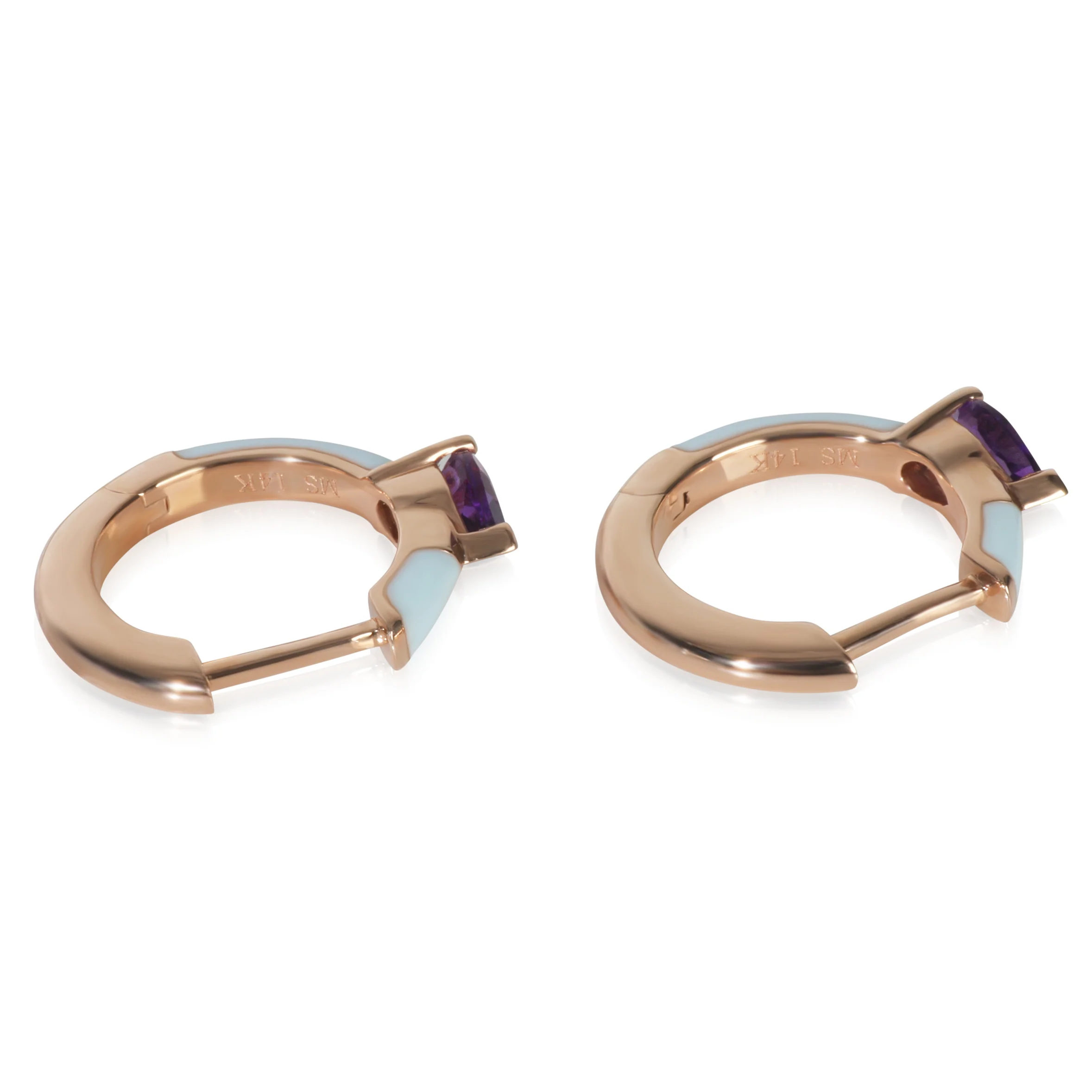 Rose Gold Amethyst Light Blue Enamel Huggie Earrings - Image 4