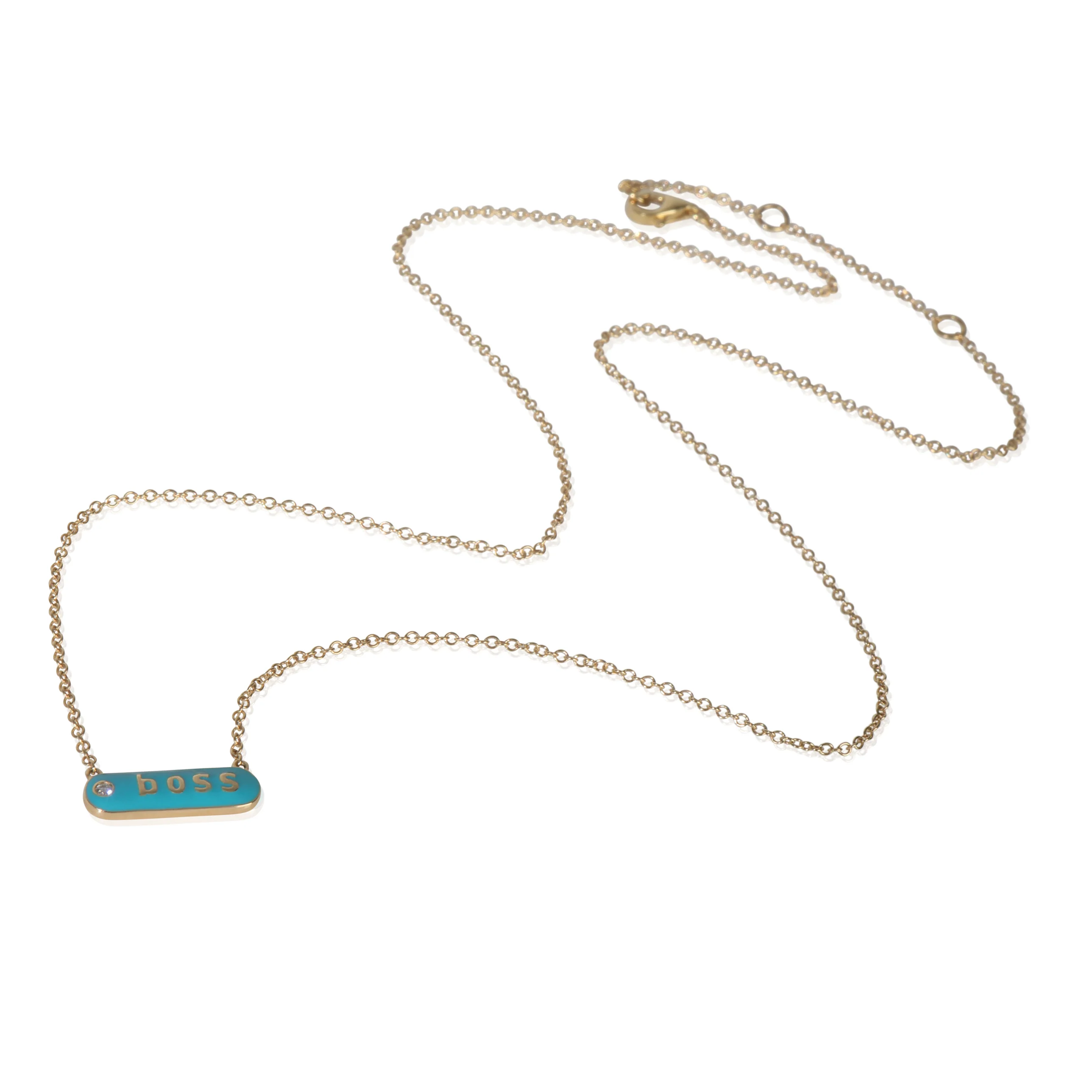 Yellow Gold Diamond Blue Enamel Boss Pendant - Image 3