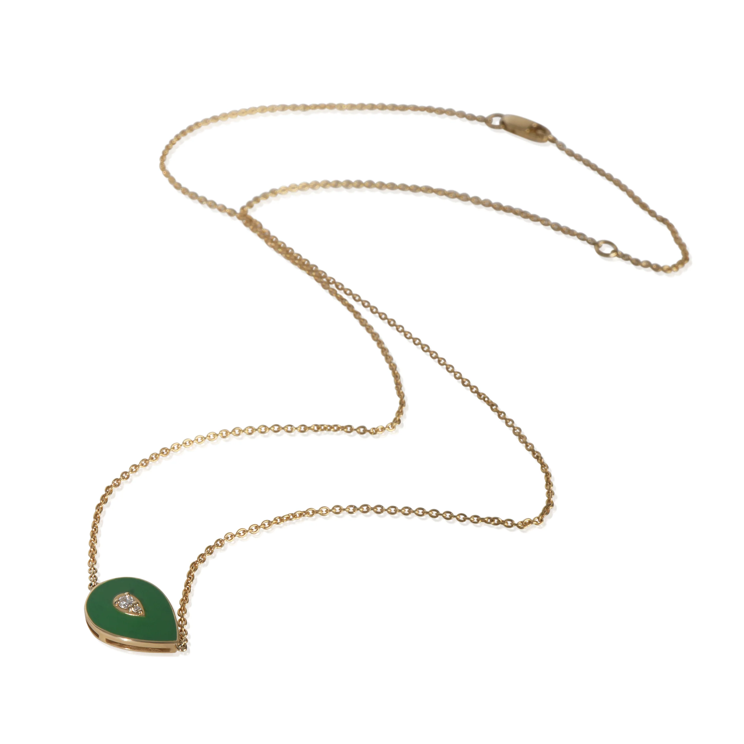 Yellow Gold Diamond Green Enamel Pendant - Image 3