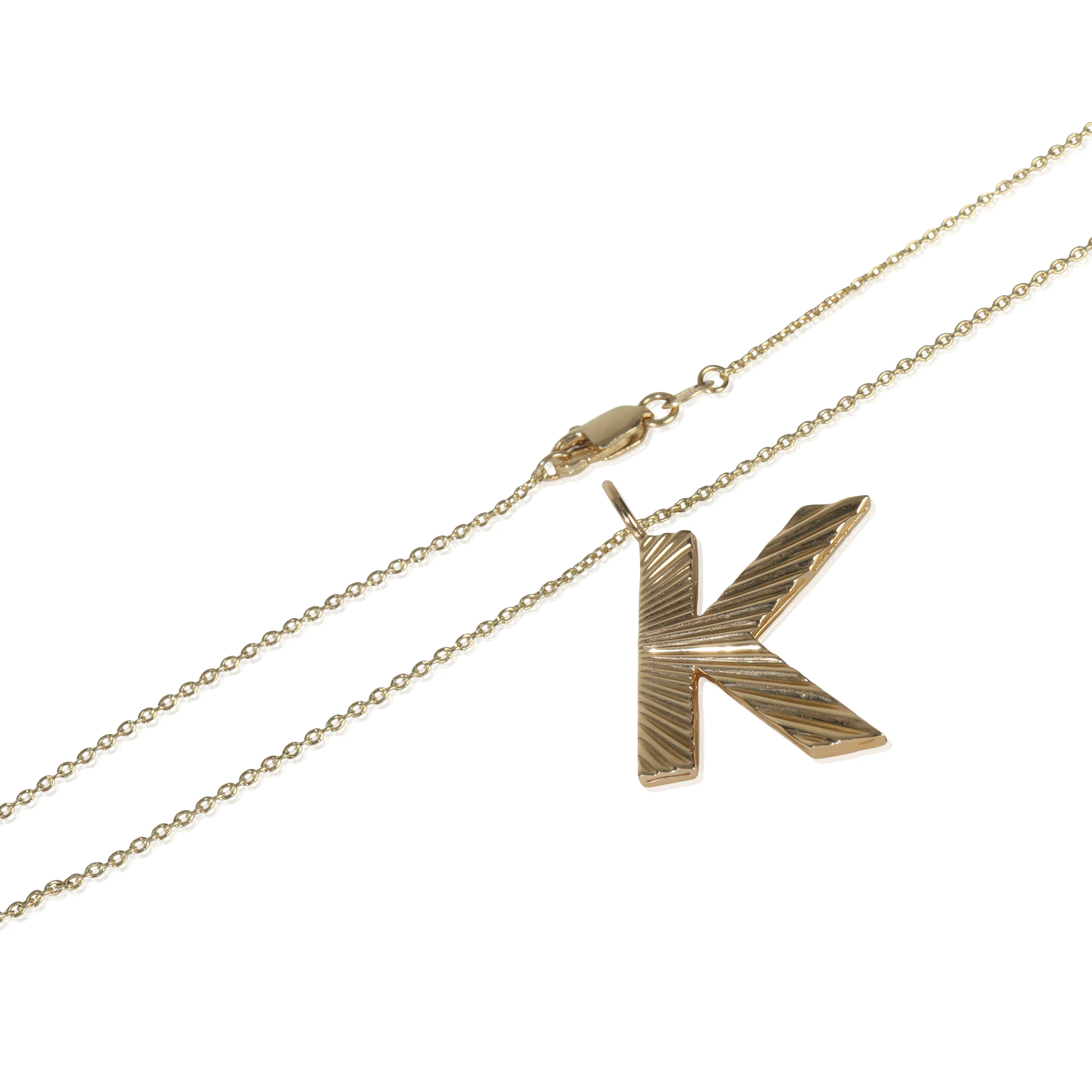 Yellow Gold Sunburst Initial K Pendant - Image 2