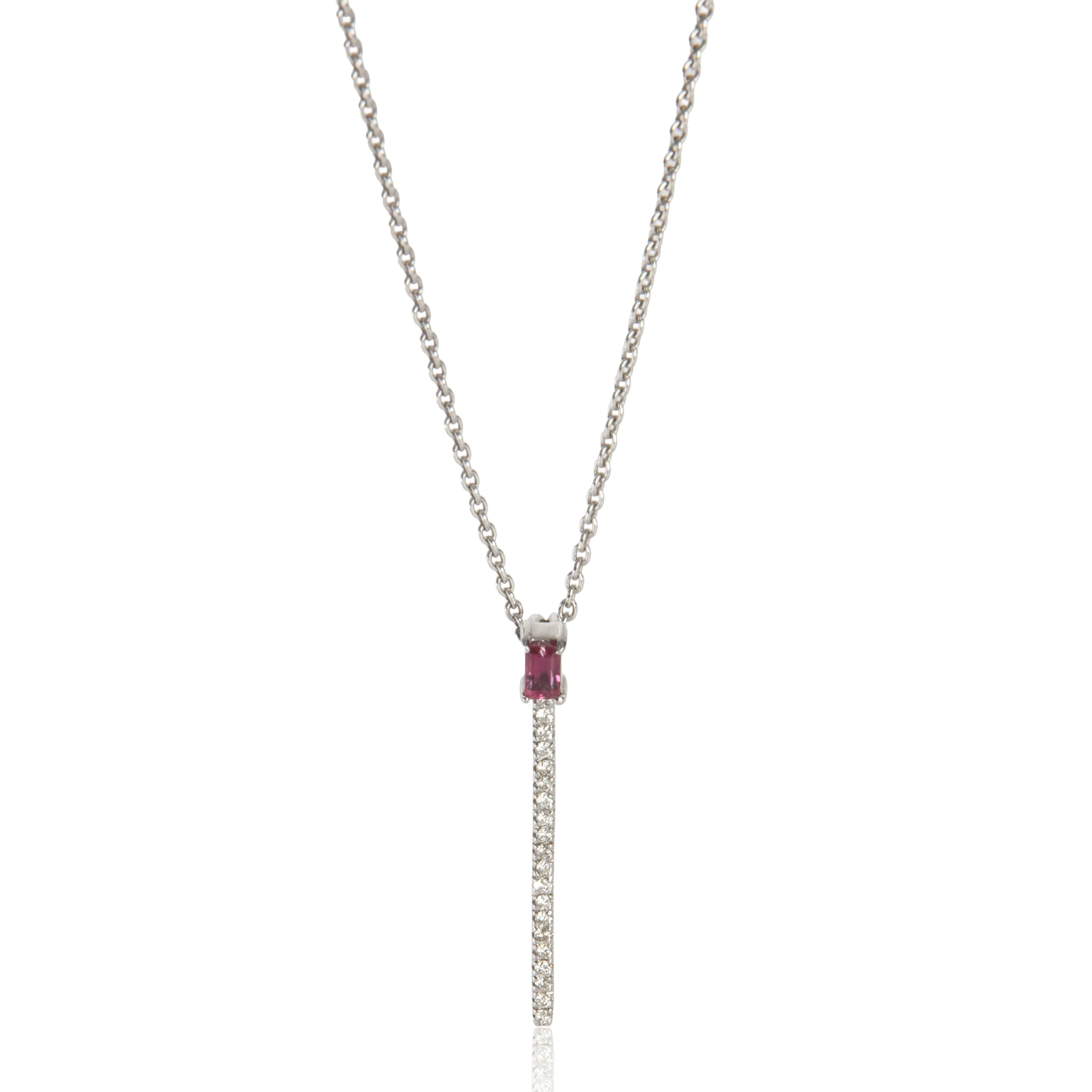 White Gold Ruby and Diamond Stick Pendant