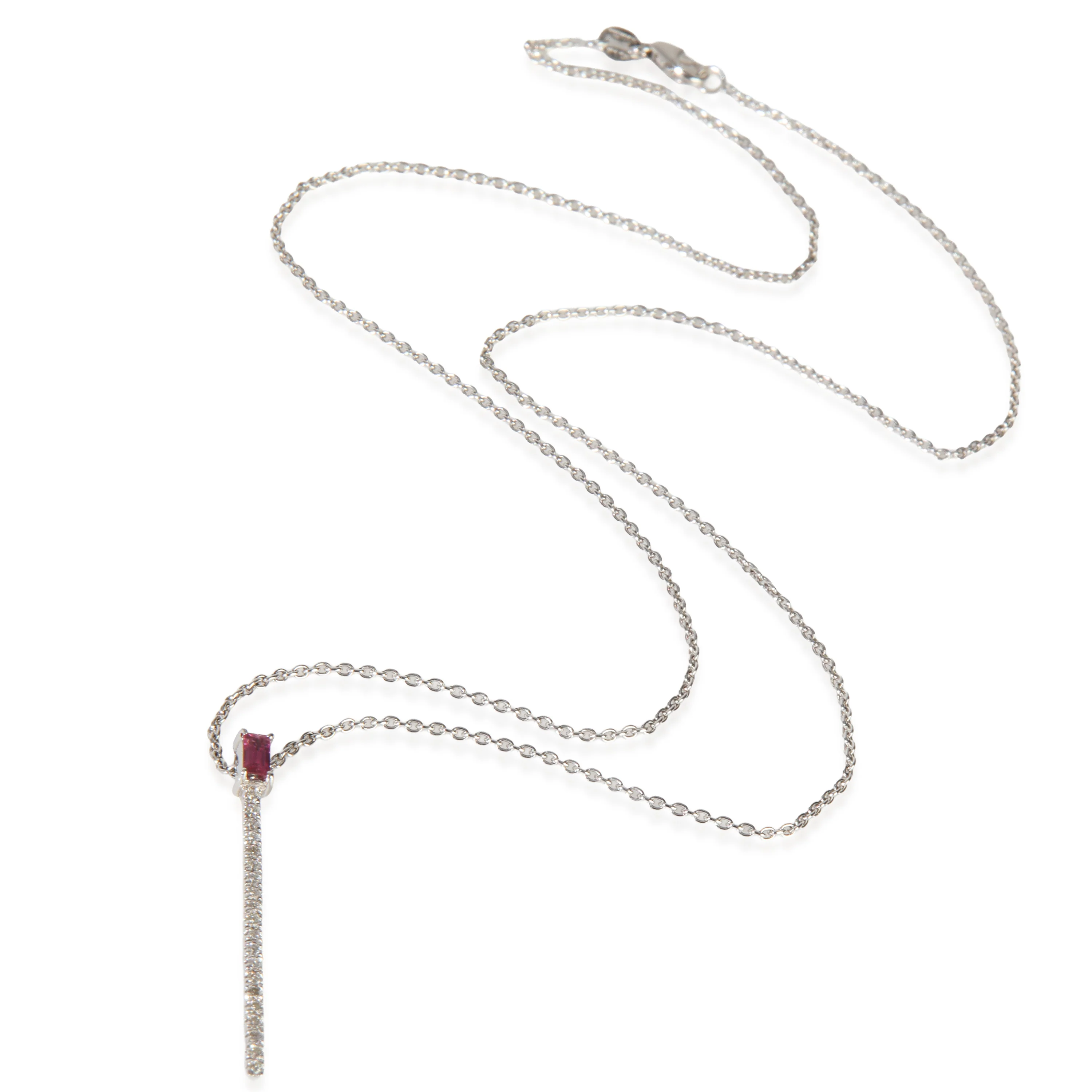 White Gold Ruby and Diamond Stick Pendant - Image 2