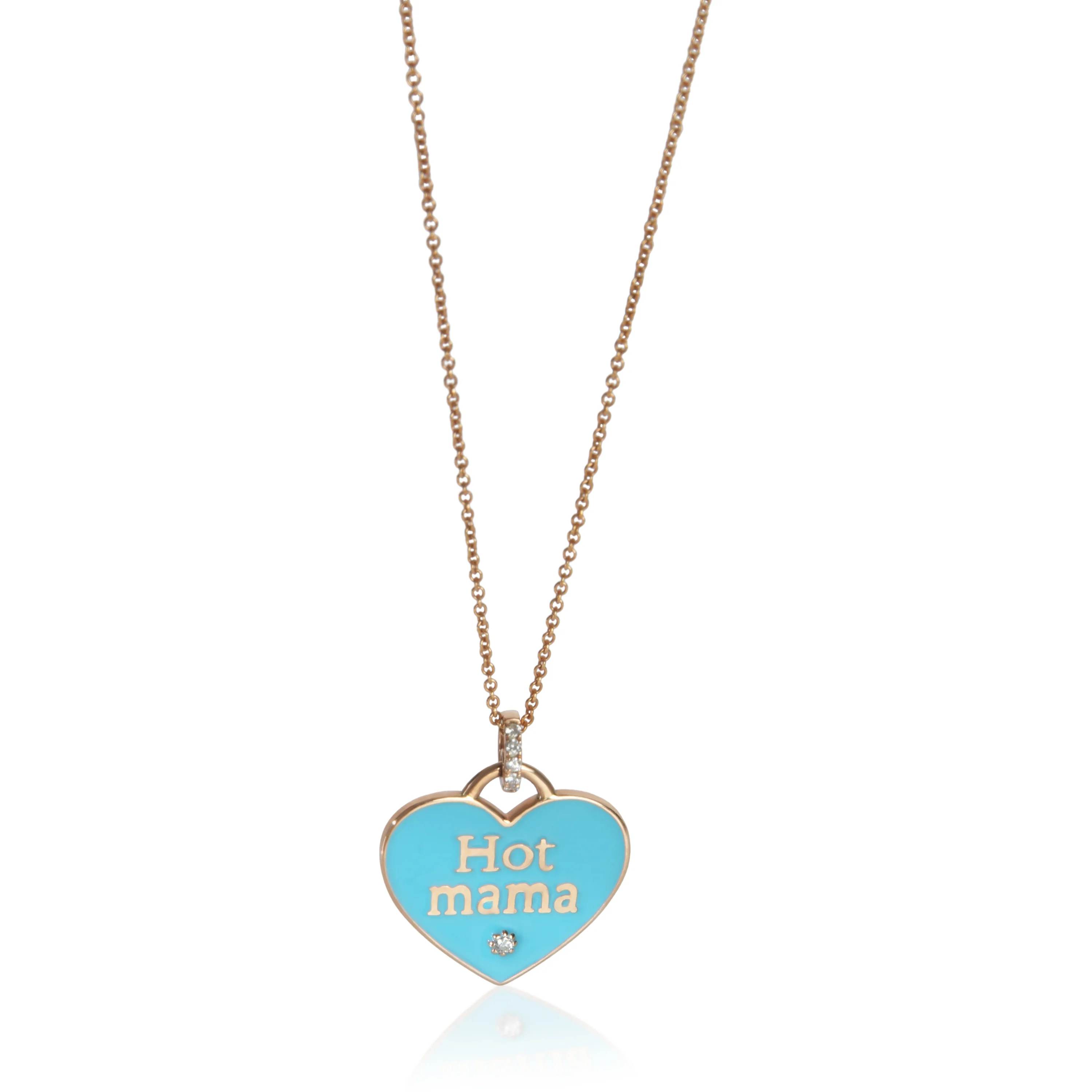 Rose Gold Light Blue Enamel Hot Mama Pendant