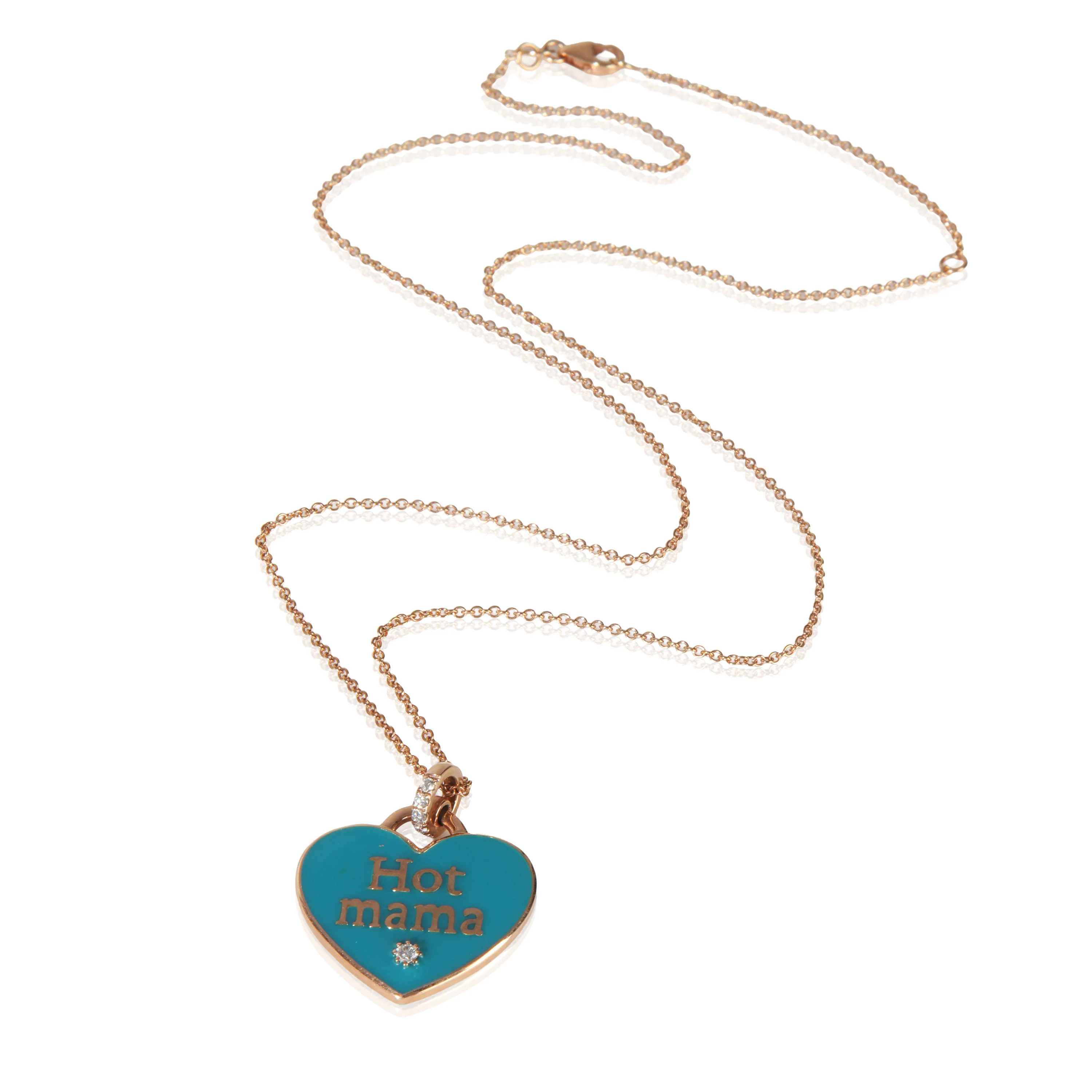 Rose Gold Diamond Teal Enamel Hot Mama Pendant - Image 2
