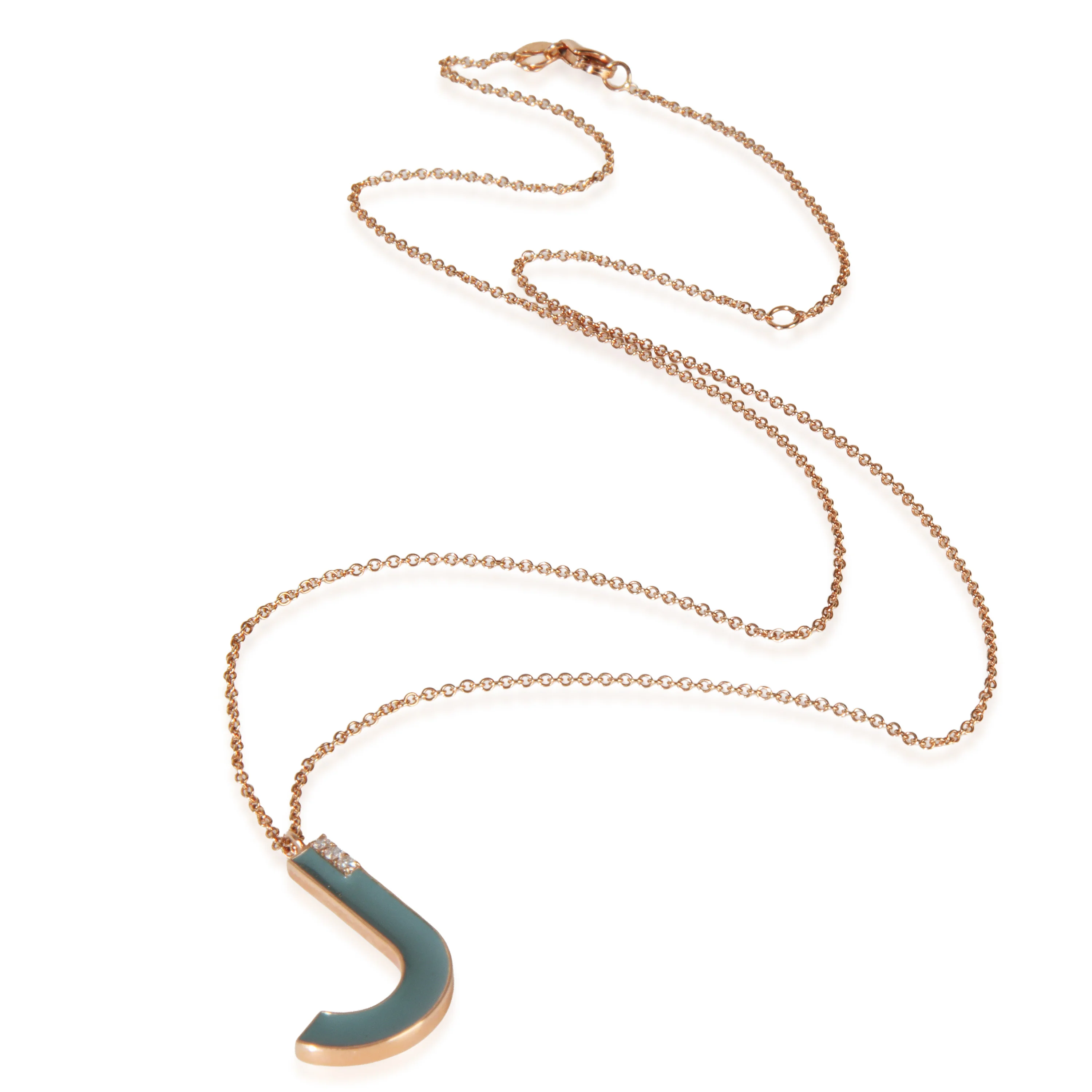Rose Gold Diamond Large Blue Enamel Initial J Pendant - Image 2