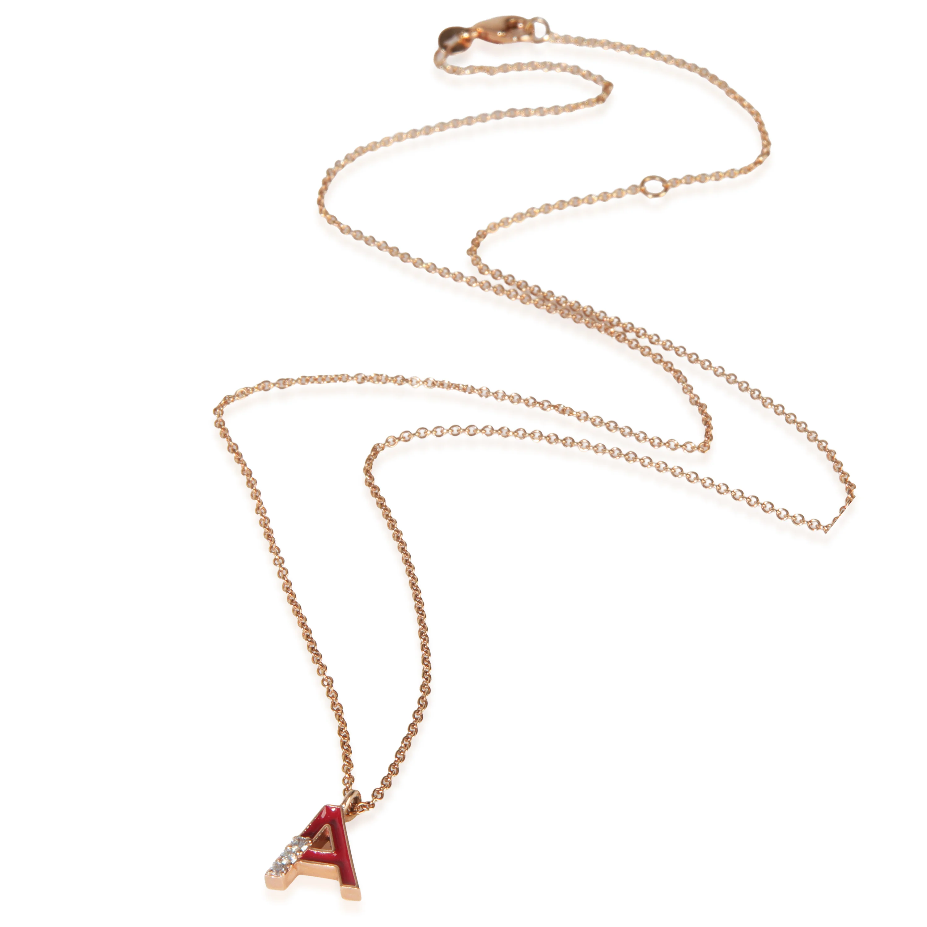Rose Gold Diamond Mini Red Enamel Initial A Pendant - Image 2