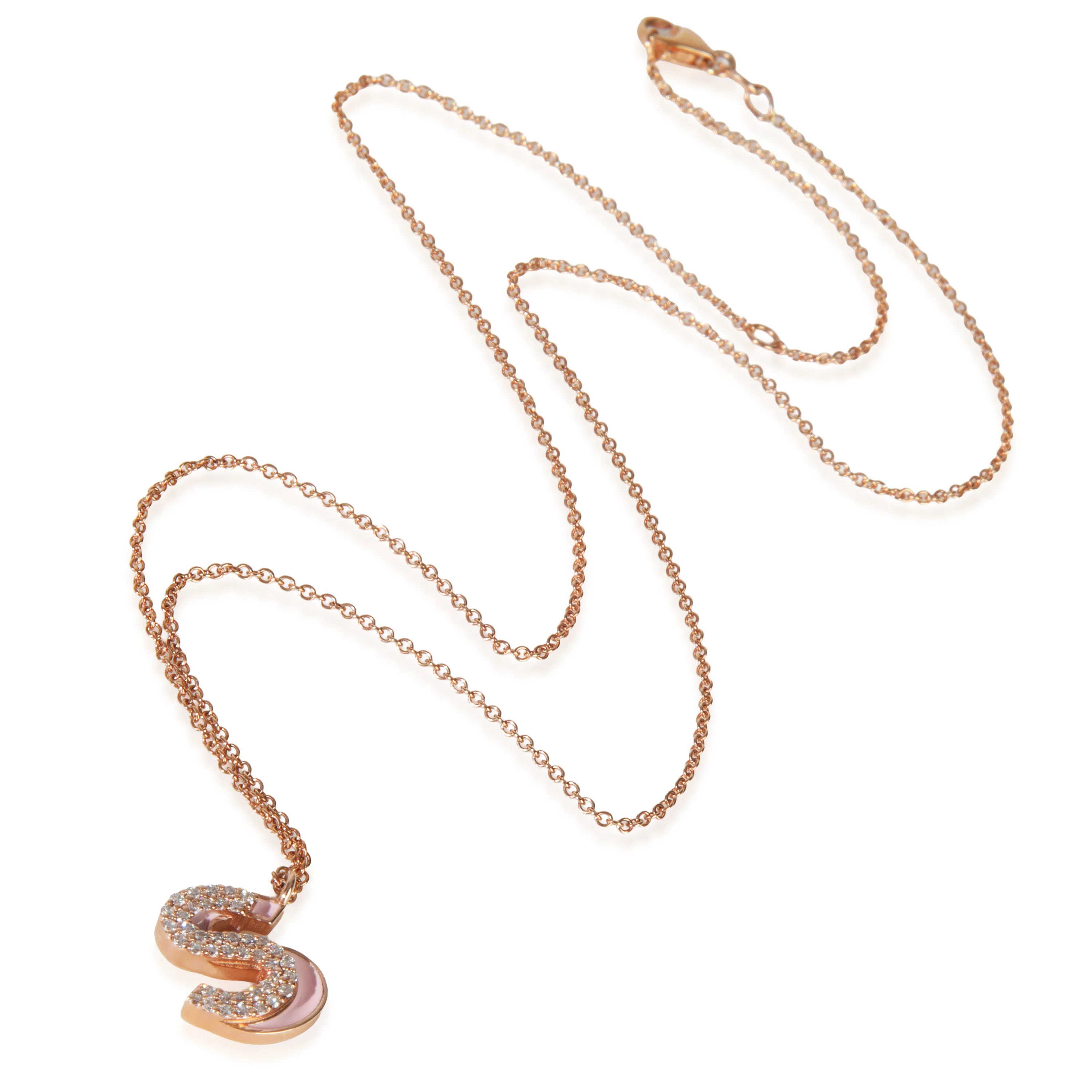 Rose Gold Diamond Pink Enamel Initial S Pendant - Image 2