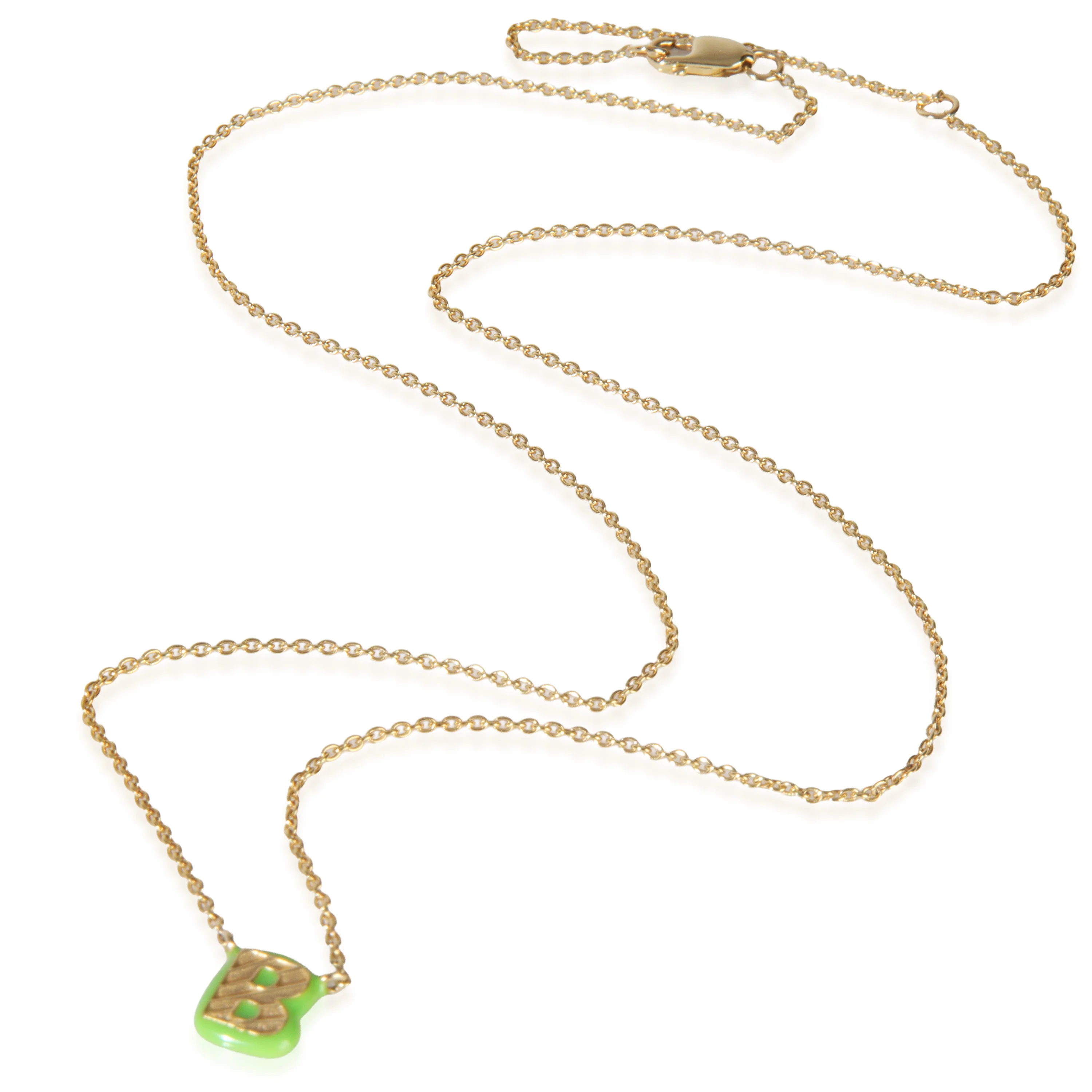 Yellow Gold  Mini Green Enamel Initial B Pendant - Image 2