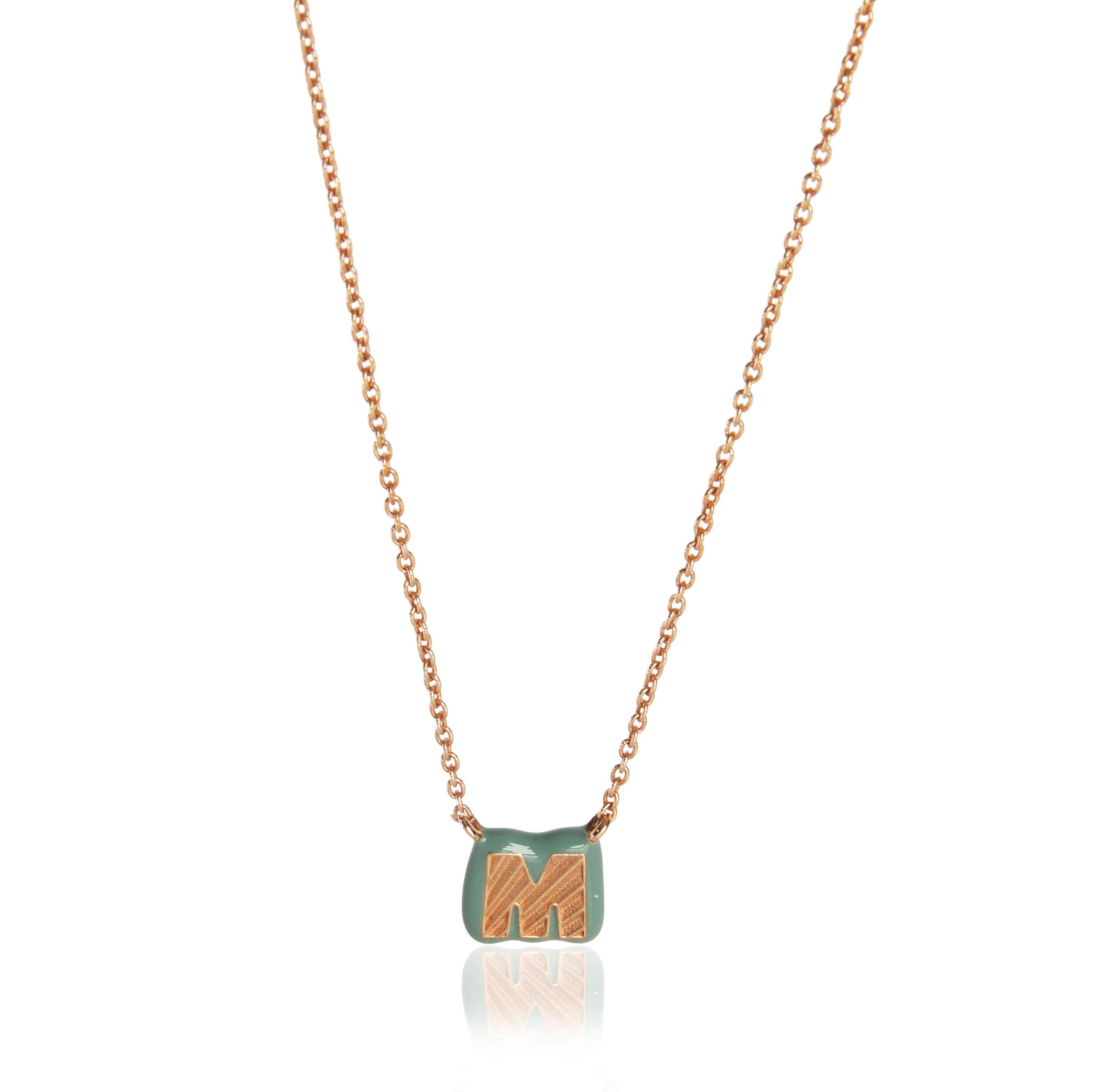 Rose Gold  Blue Enamel Mini Enamel M Pendant