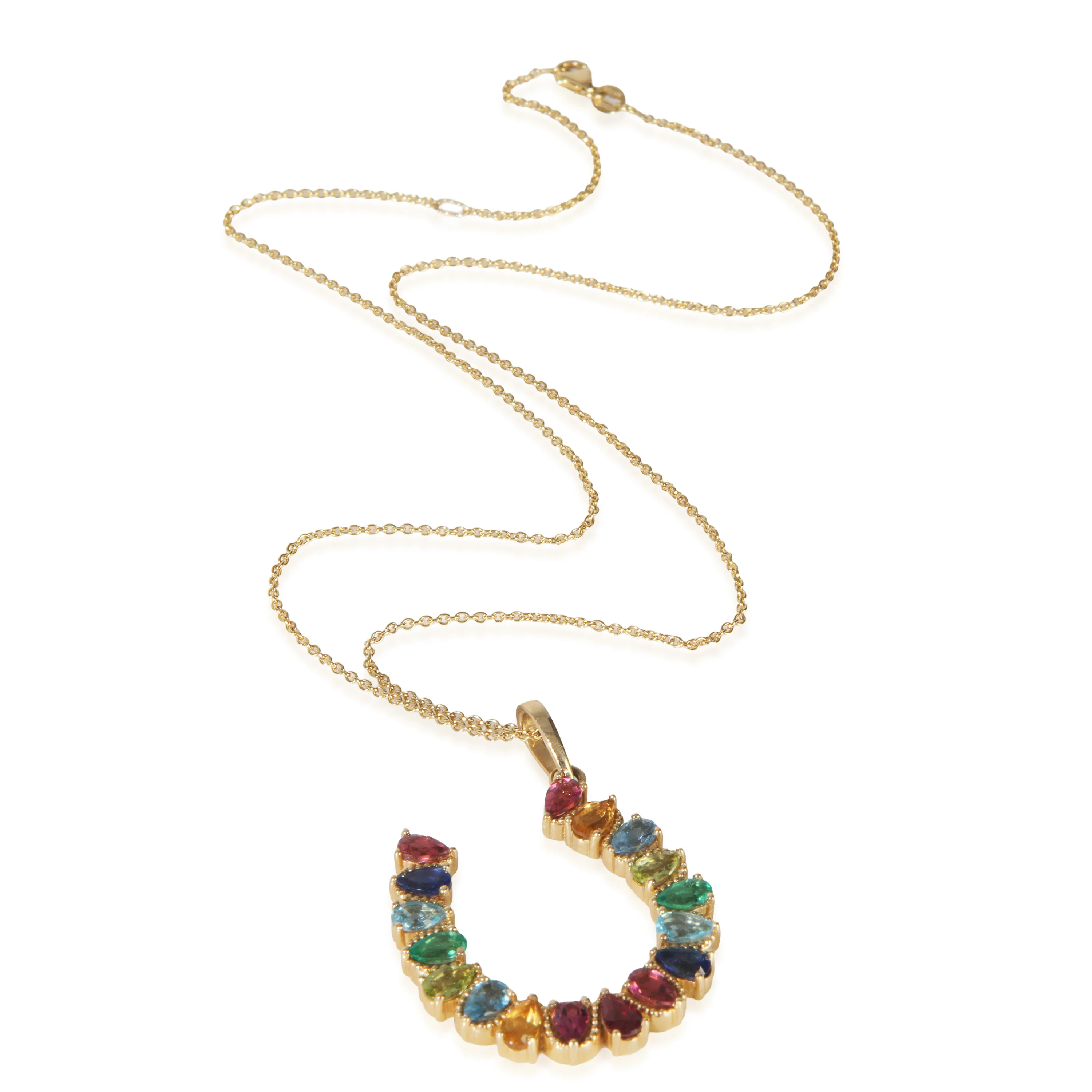 Yellow Gold Large Rainbow Gemstone Horseshoe Pendant - Image 2