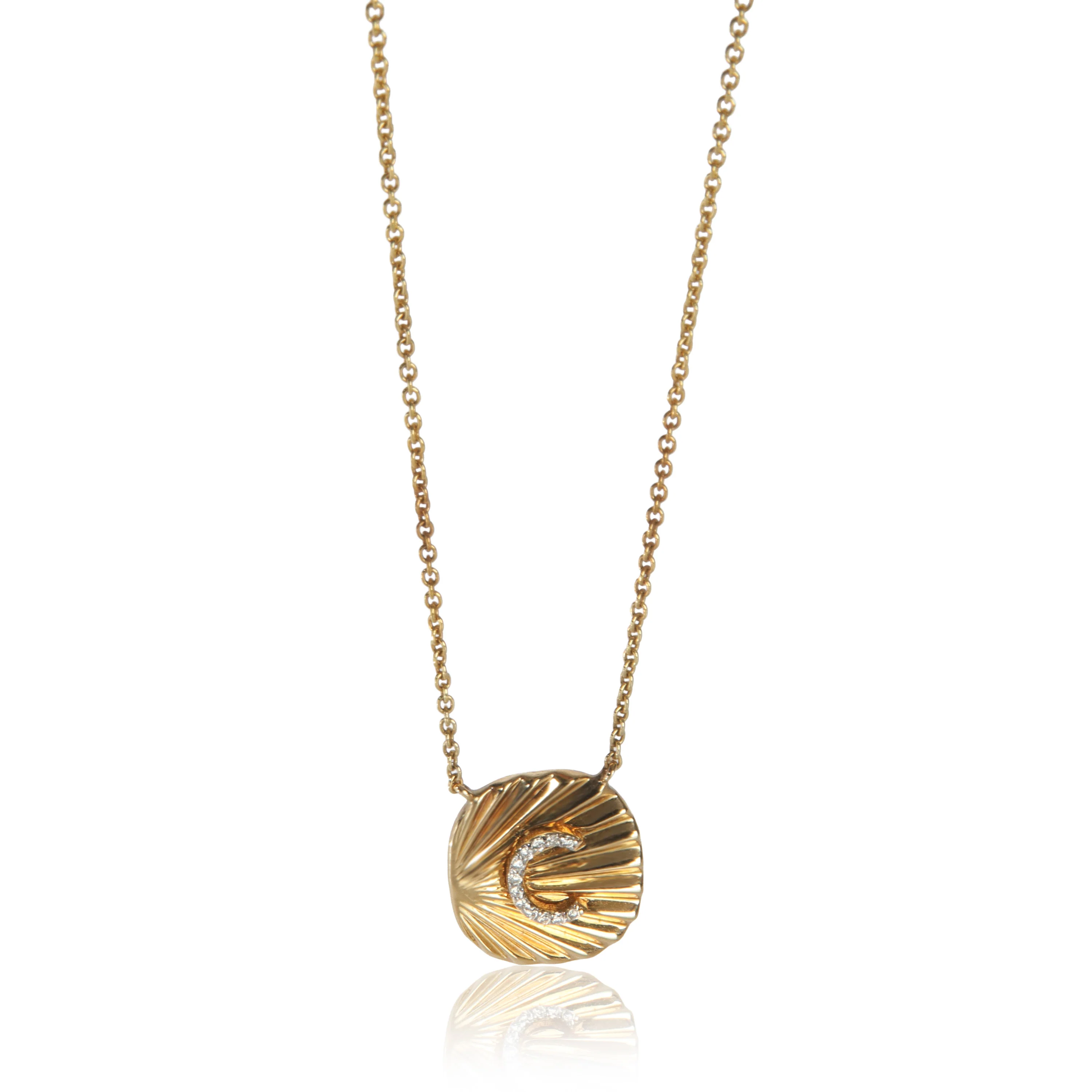 Yellow Gold Diamond Initial C Oval Tag Pendant