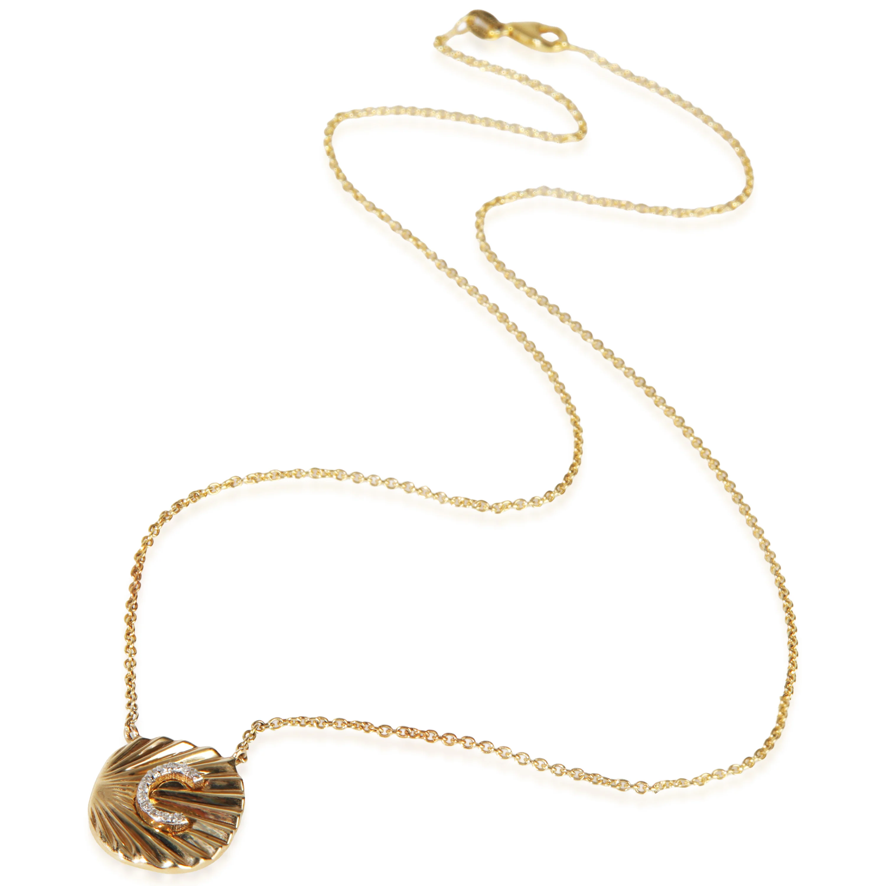 Yellow Gold Diamond Initial C Oval Tag Pendant - Image 2