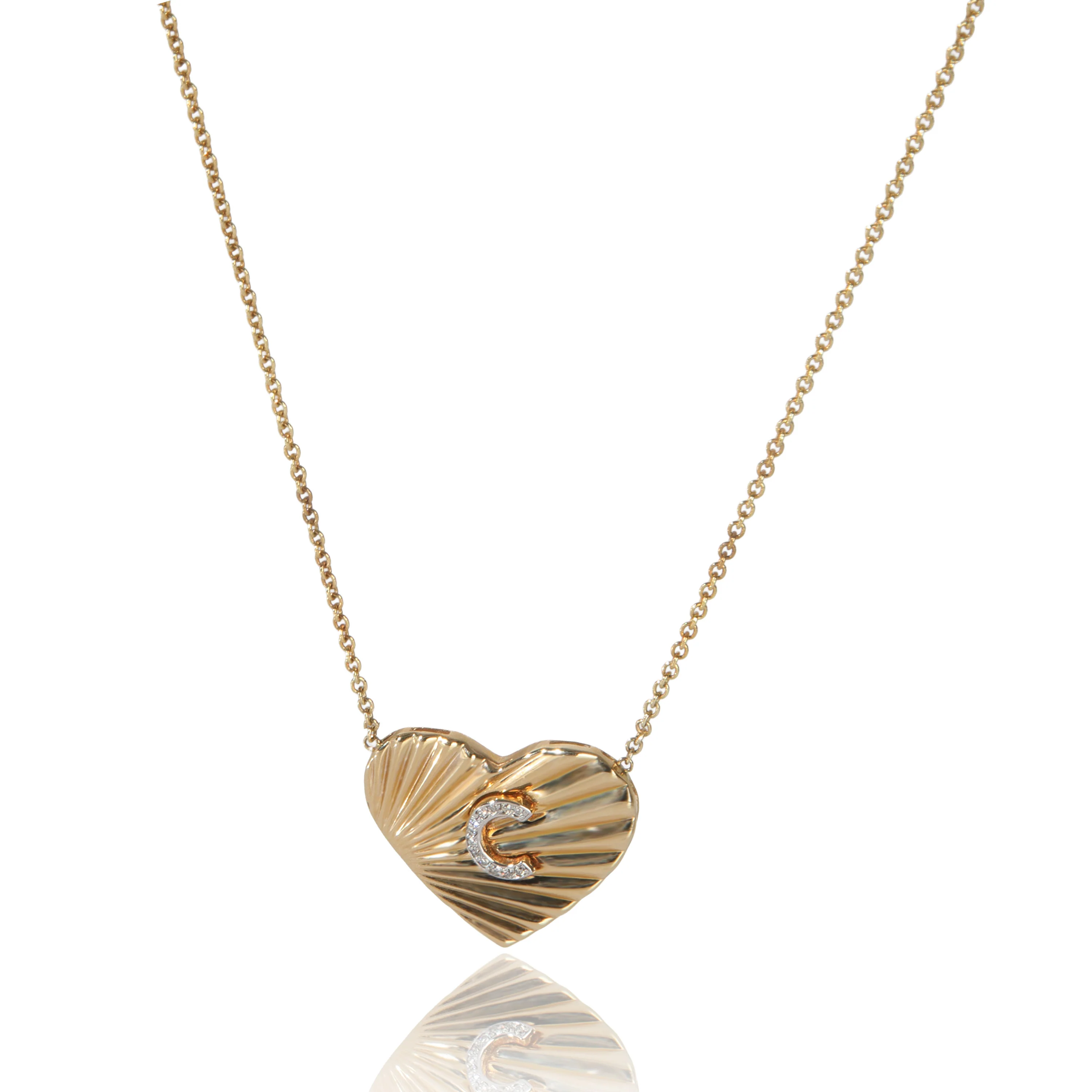 Yellow Gold Diamond Heart With Initial C Pendant