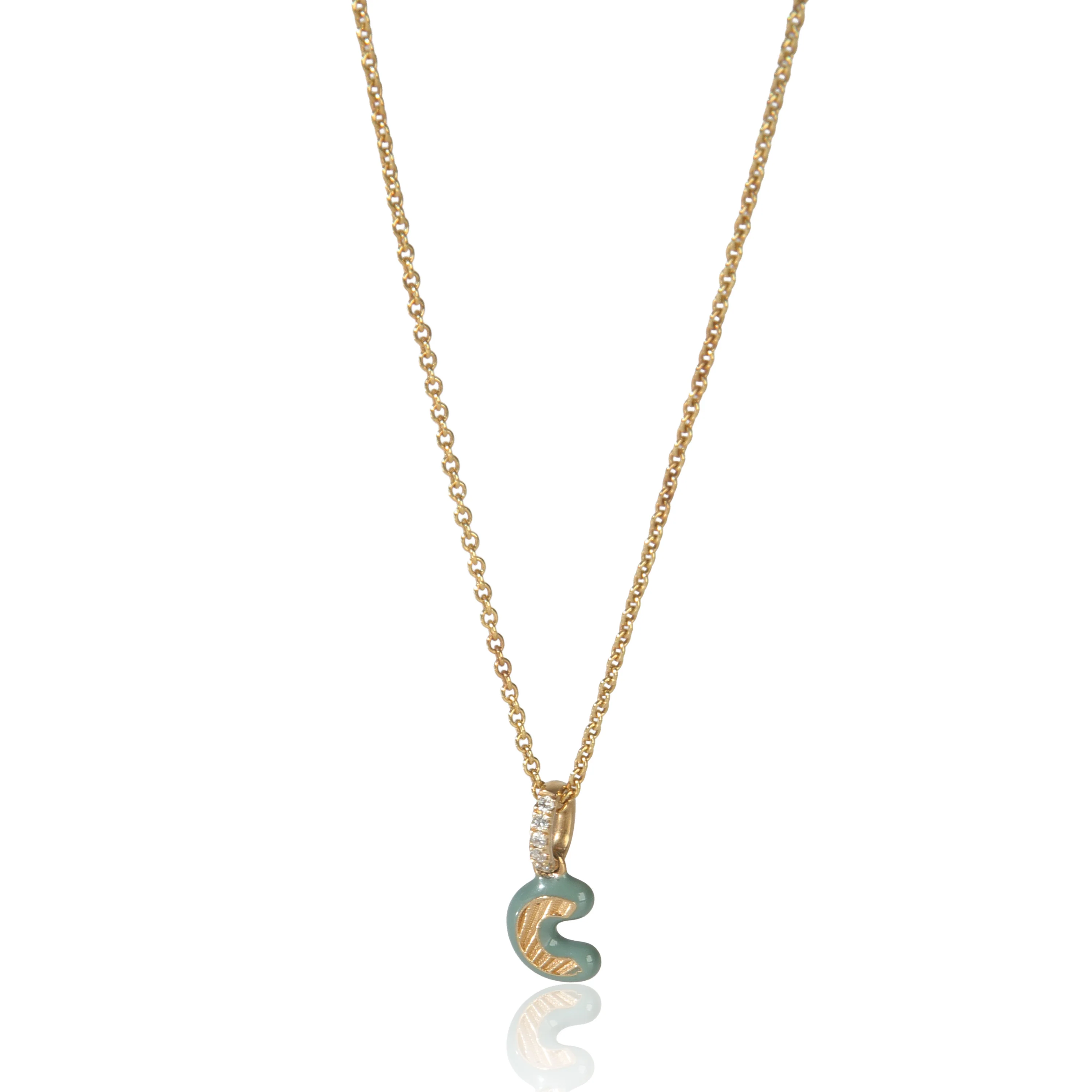 Yellow Gold Diamond Blue Enamel Mini Initial C Pendant