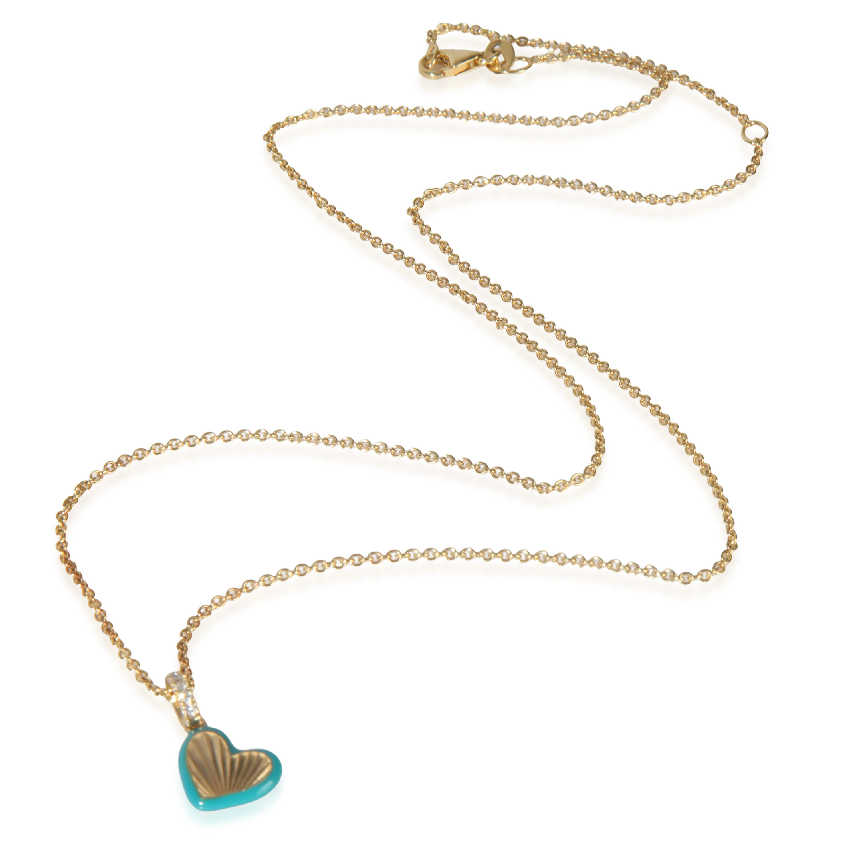 Yellow Gold Diamond Blue Enamel Mini Heart Pendant - Image 2