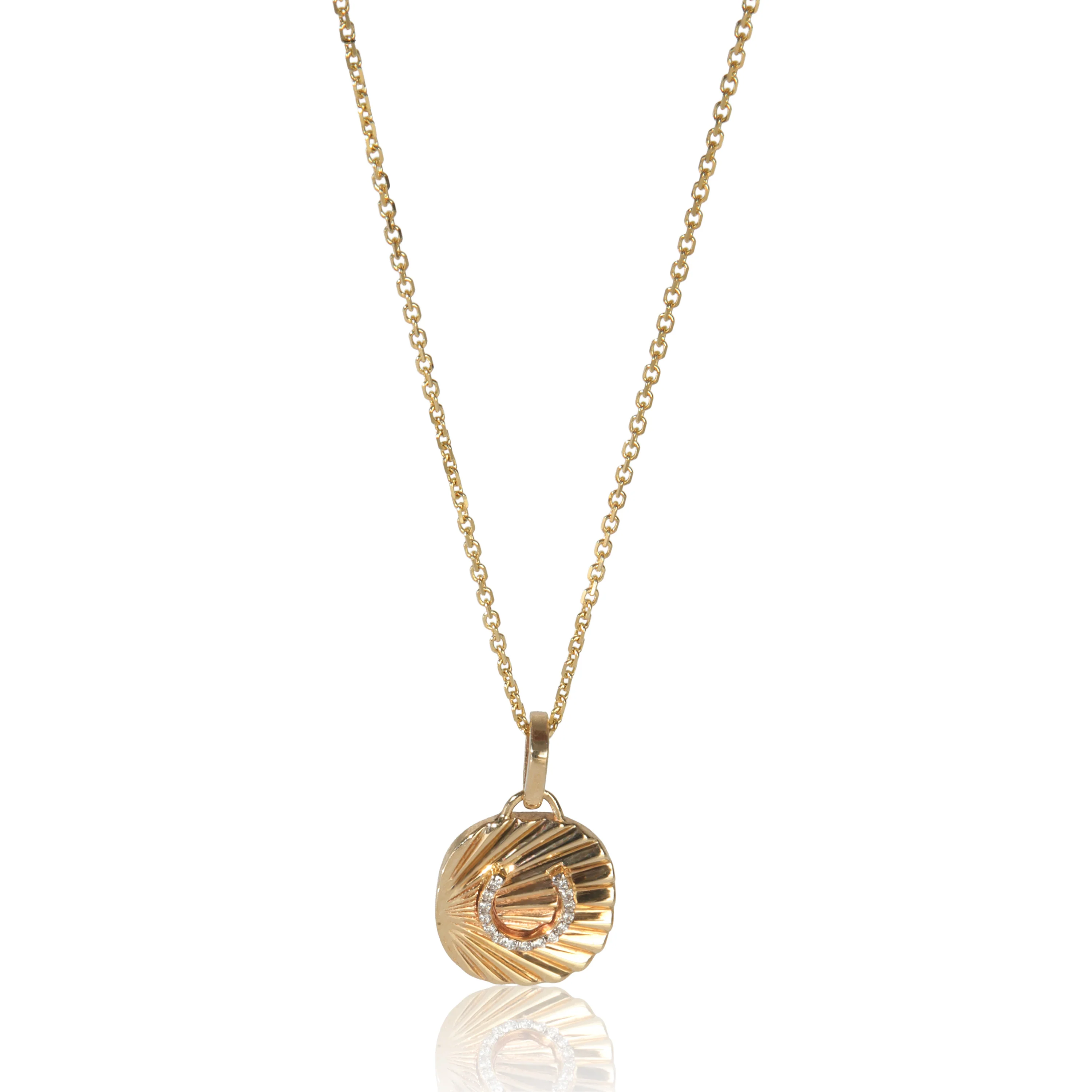 Yellow Gold Diamond Oval Disc With Horseshoe Pendant