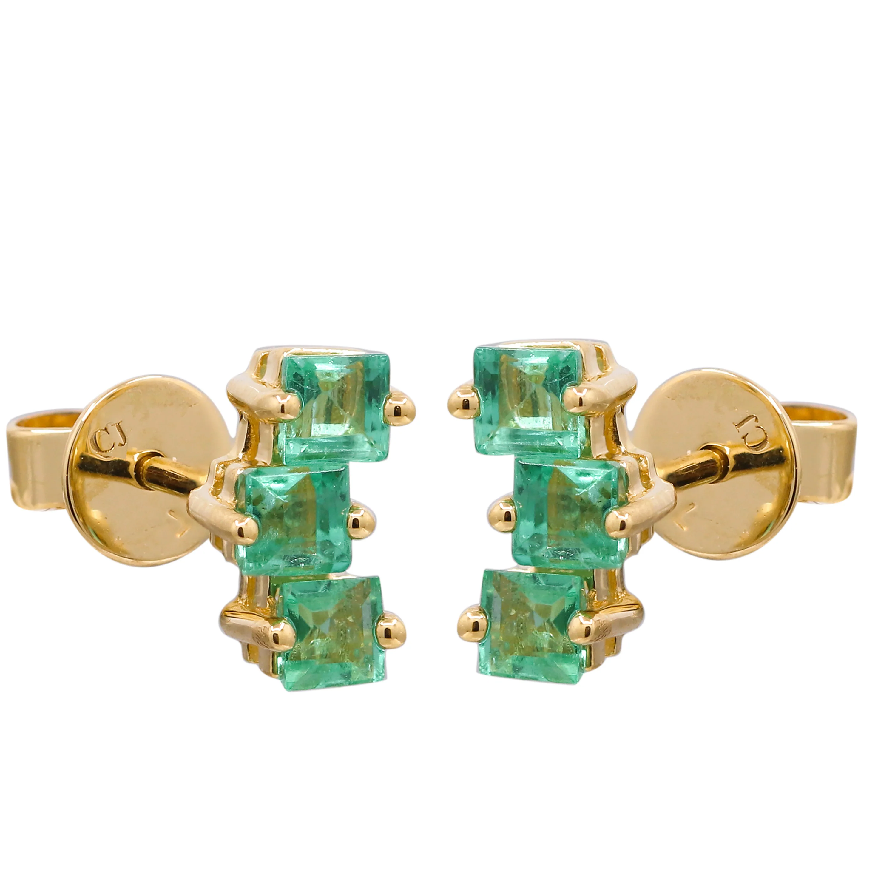 Yellow Gold Emerald Earrings - Image 2