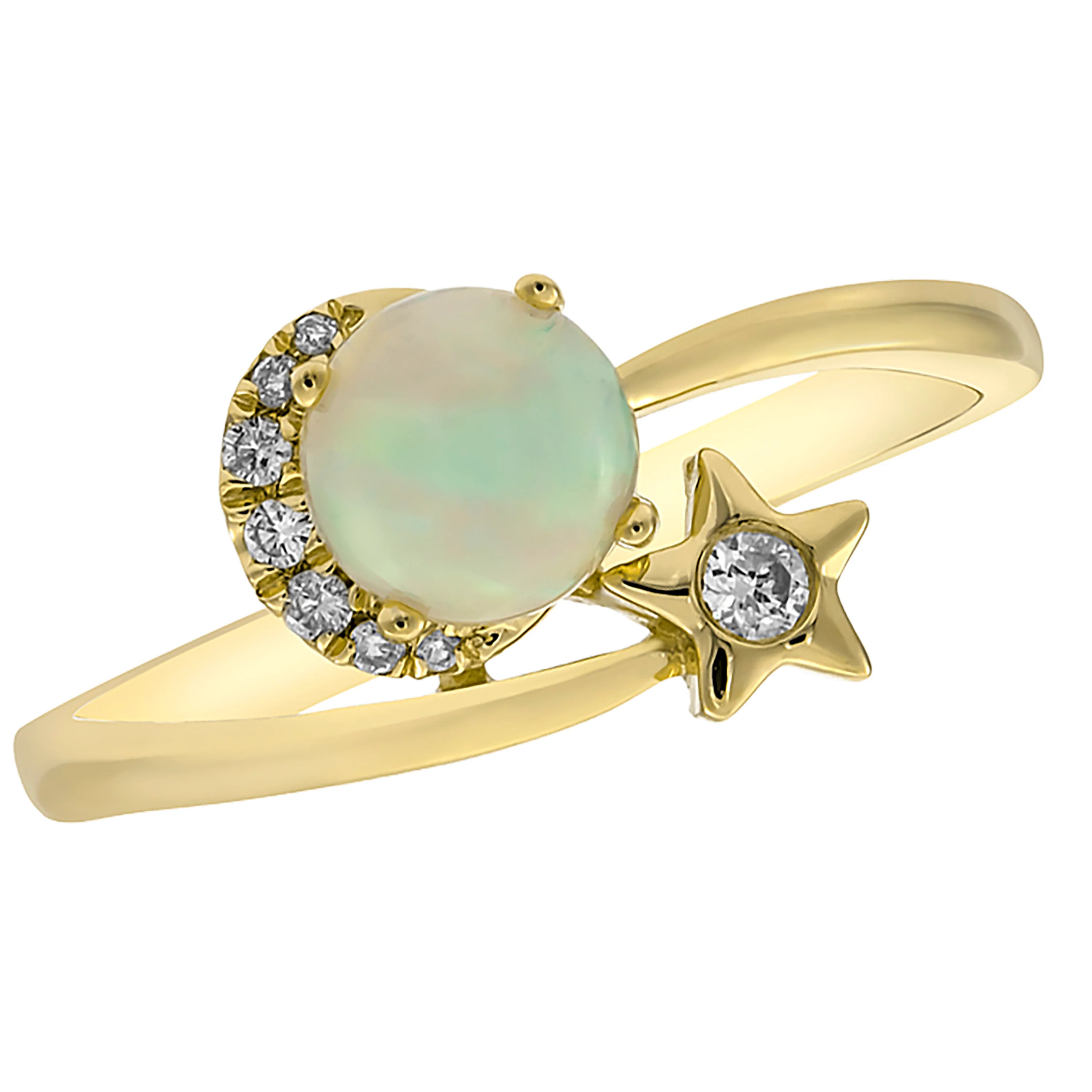 Yellow Gold Opal and Diamond Star Bypass Ring - Image 2