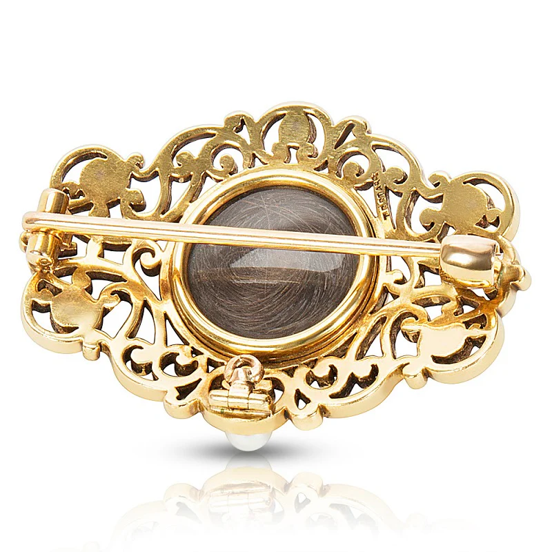 18K Yellow Gold T.B. Starr Estate Lovelock Brooch with Enamel & Pearl - Image 3