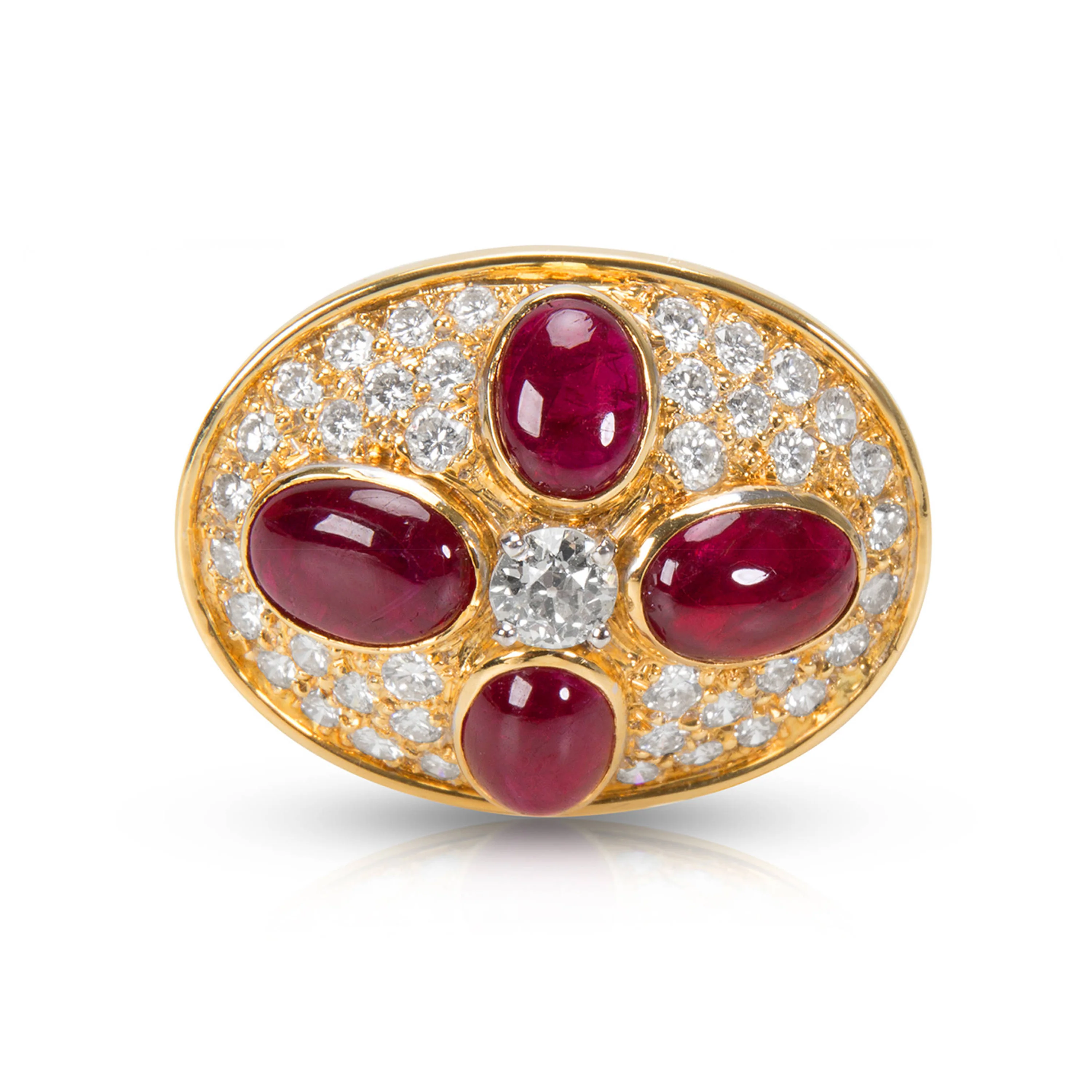 Estate Ruby & Diamond Pin 18K Yellow Gold 1 1/2 ctw